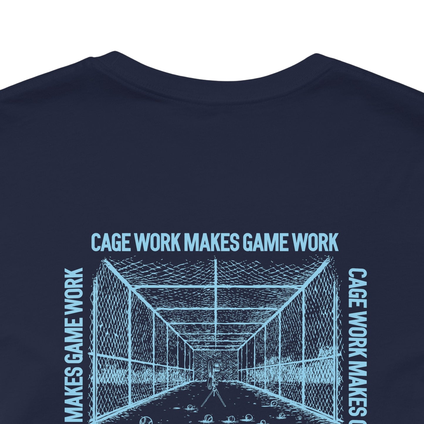 CAGE WORK MAKES GAME WORK Adult Tee (Blue Font)