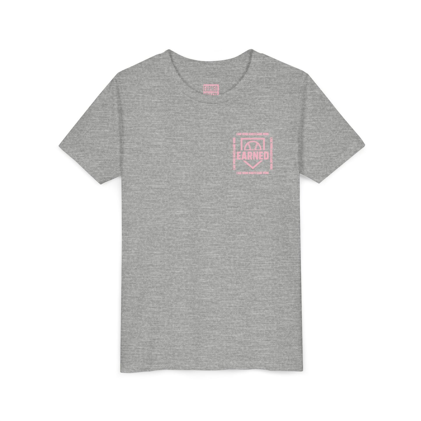 CAGE WORK MAKES GAME WORK Youth Tee (Pink Font)