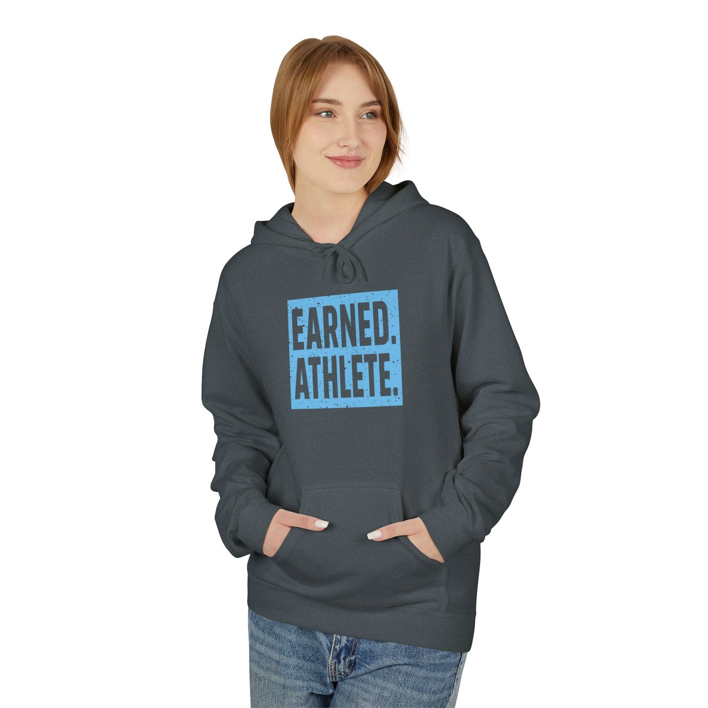 EARNED. ATHLETE. Hoodie (Light Blue Logo)