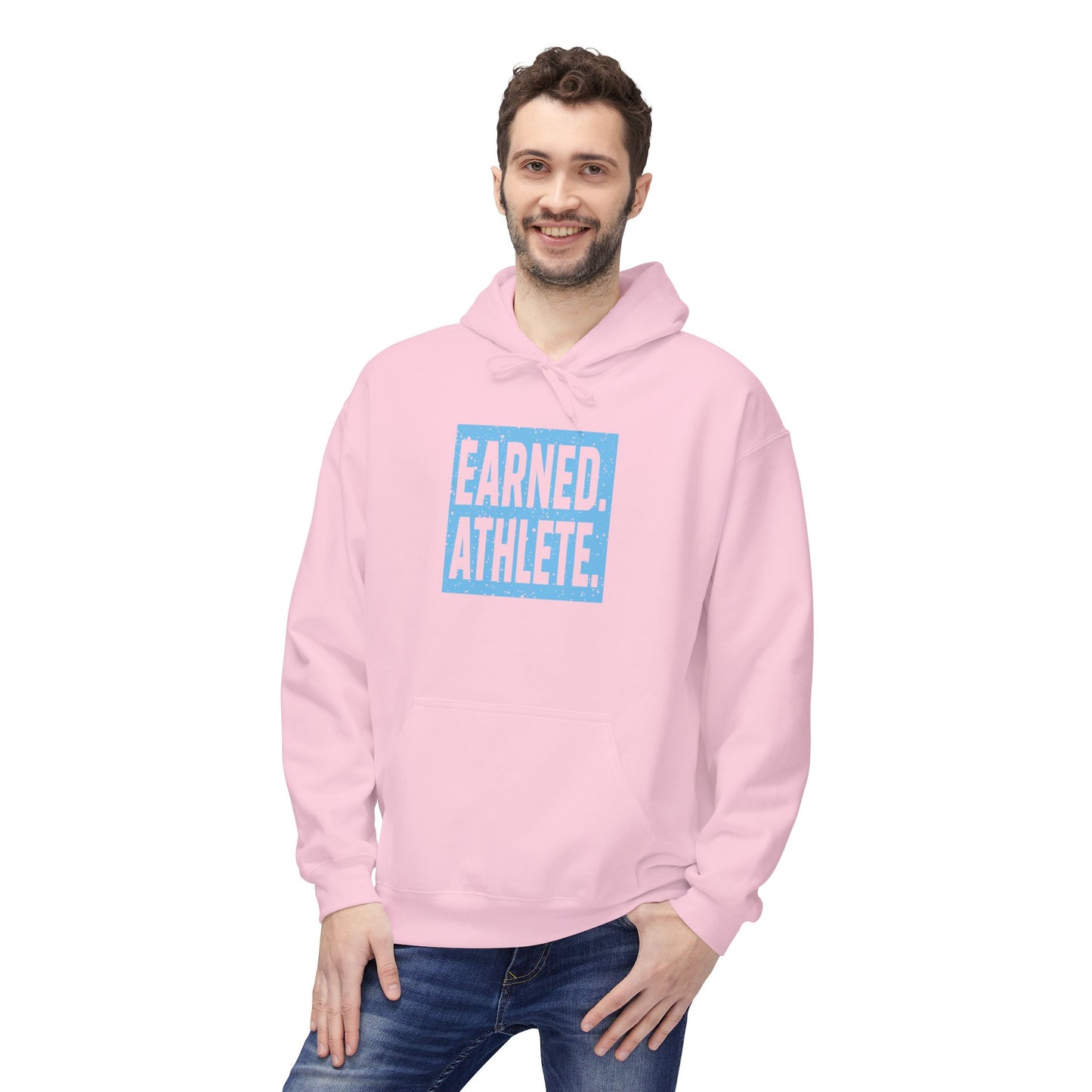 EARNED. ATHLETE. Hoodie (Light Blue Logo)