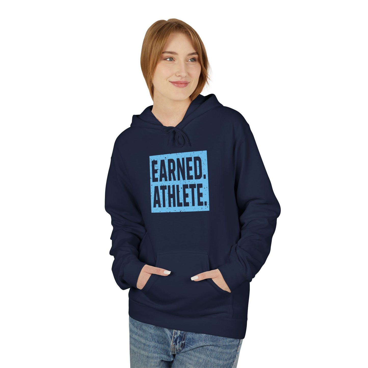 EARNED. ATHLETE. Hoodie (Light Blue Logo)