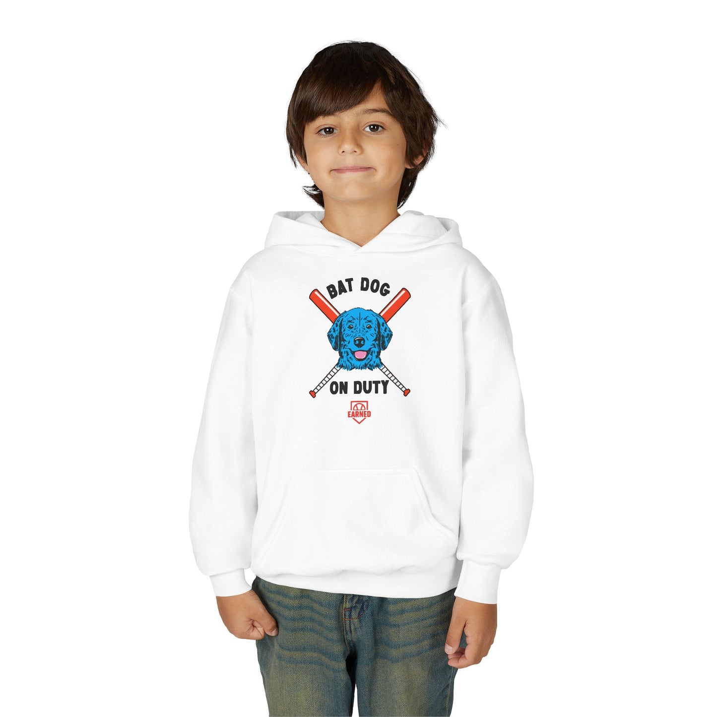 BAT DOG ON DUTY Youth Hoodie (Red, White and Woof) - BARK PARK Collection
