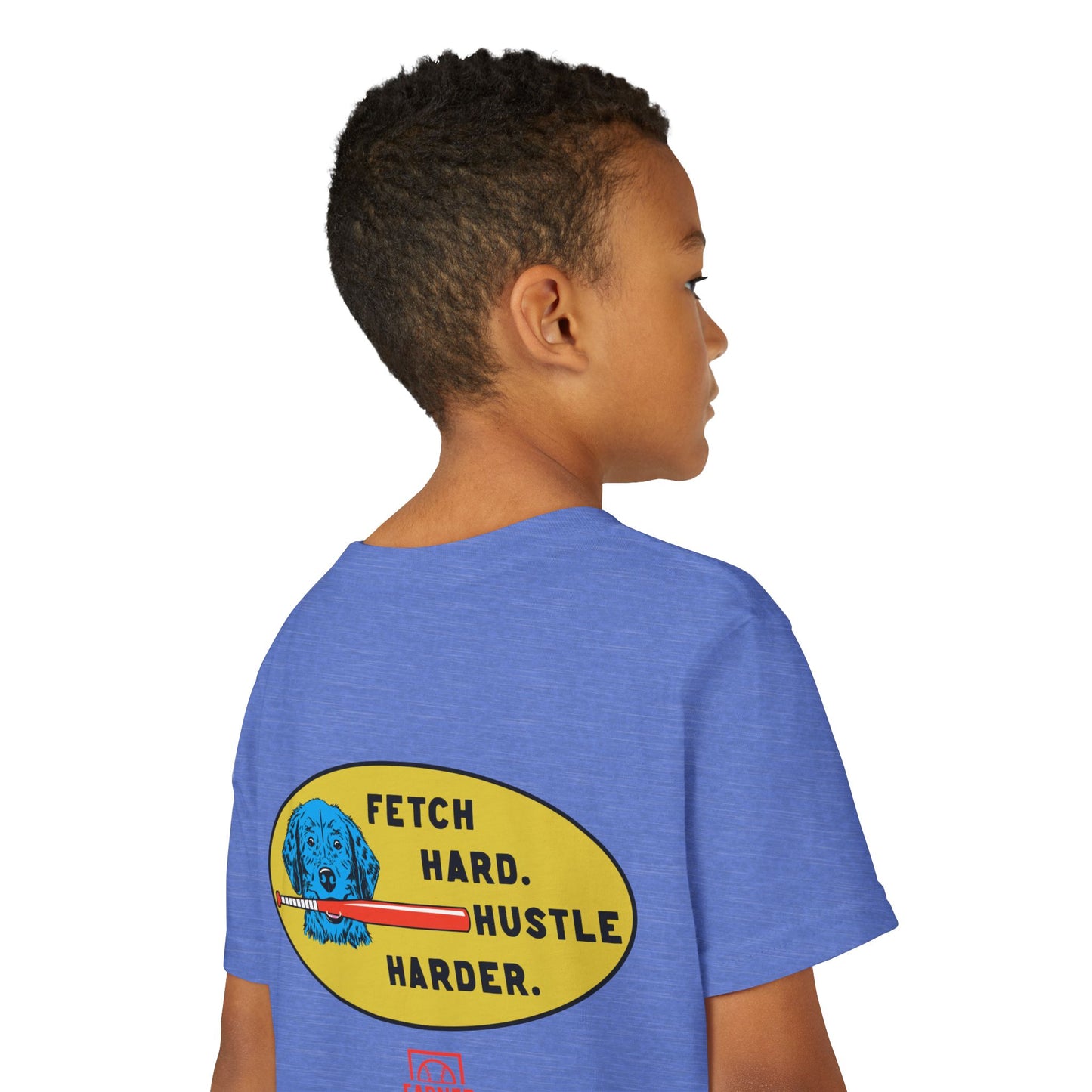 FETCH HARD. HUSTLE HARDER. Youth Tee (Red Bat) - BARK PARK Collection