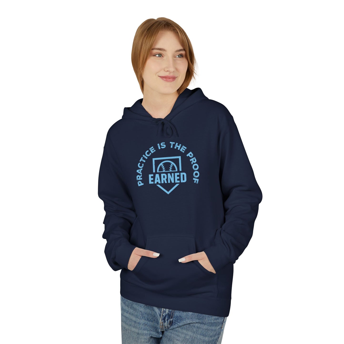 PRACTICE IS THE PROOF Hoodie (Light Blue Font)