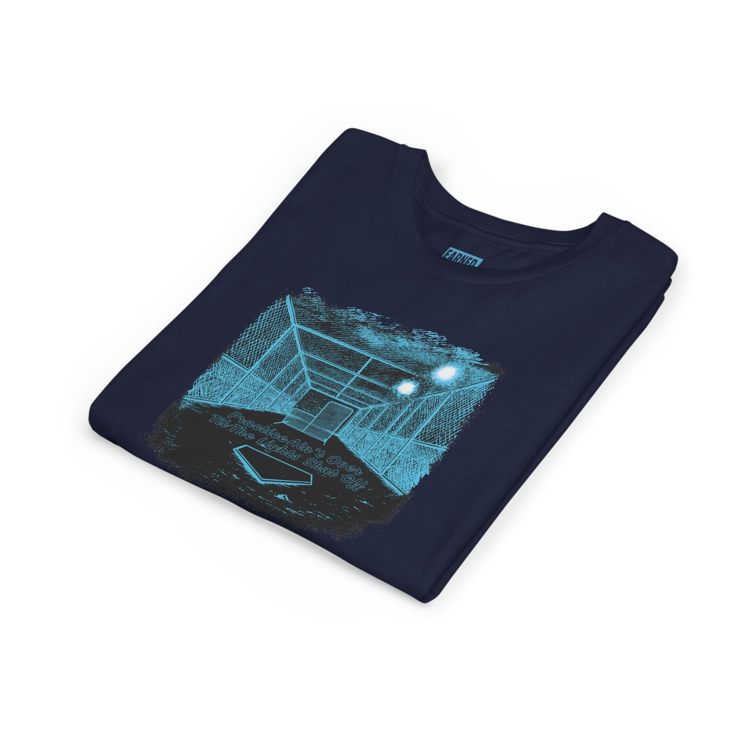 PRACTICE AIN'T OVER TILL THE LIGHTS SHUT OFF Youth Tee (Blue Font)