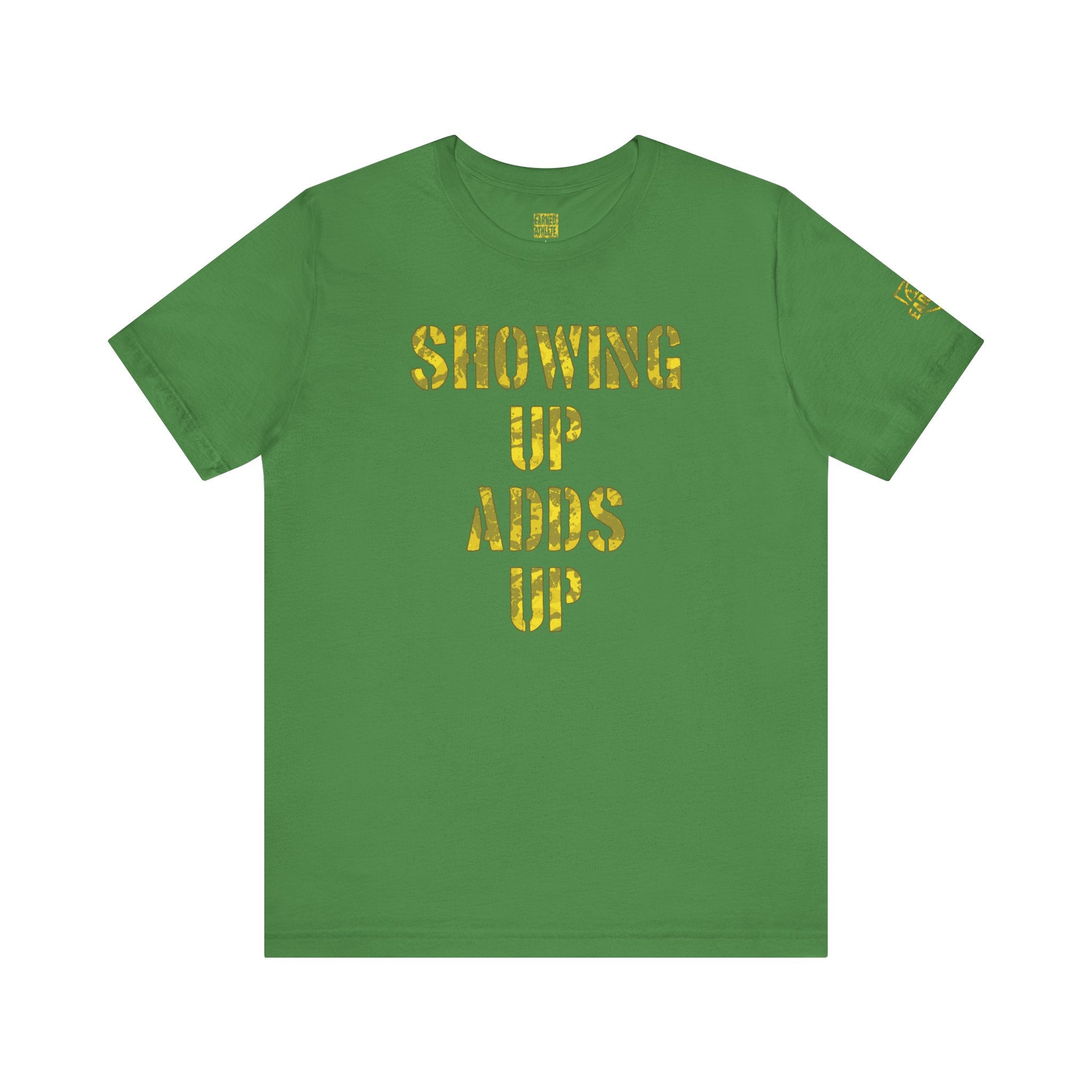 SHOWING UP ADDS UP Tee (Yellow Camo Font)