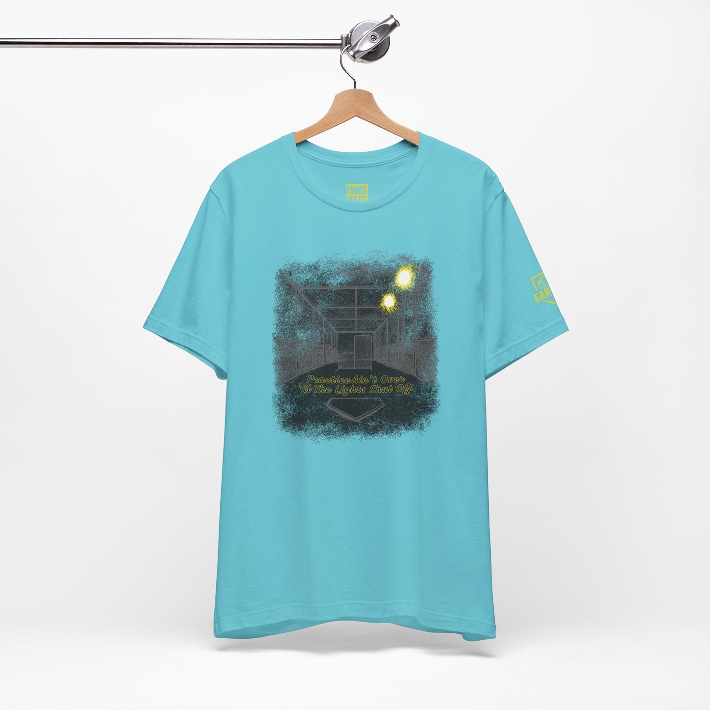 PRACTICE AIN'T OVER TILL THE LIGHTS SHUT OFF Tee (Dark)