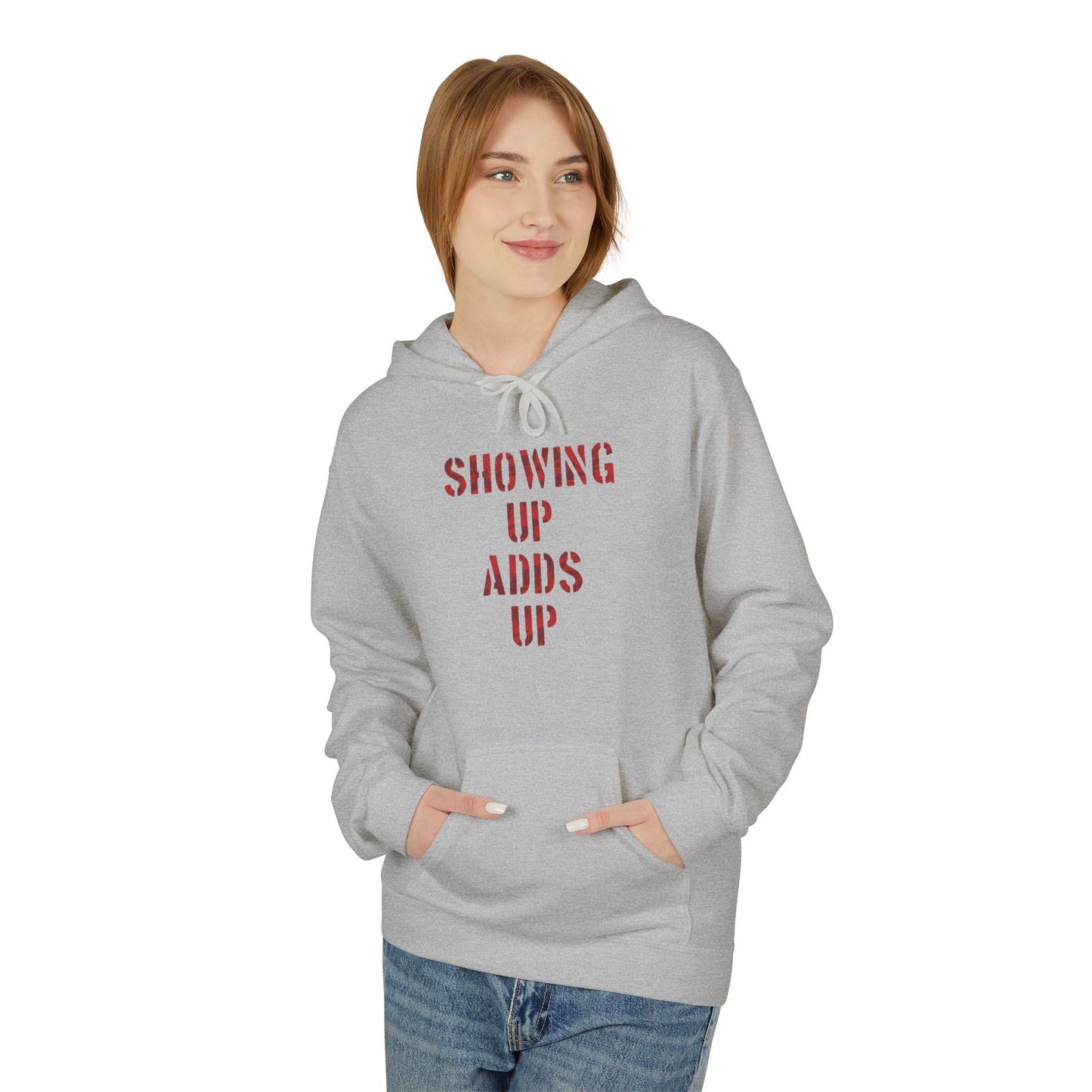 SHOWING UP ADDS UP Adult Hoodie (Red Camo Logo)