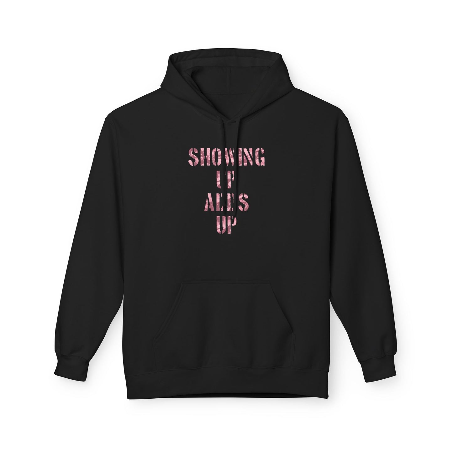 SHOWING UP ADDS UP Adult Hoodie (Pink Camo Logo)