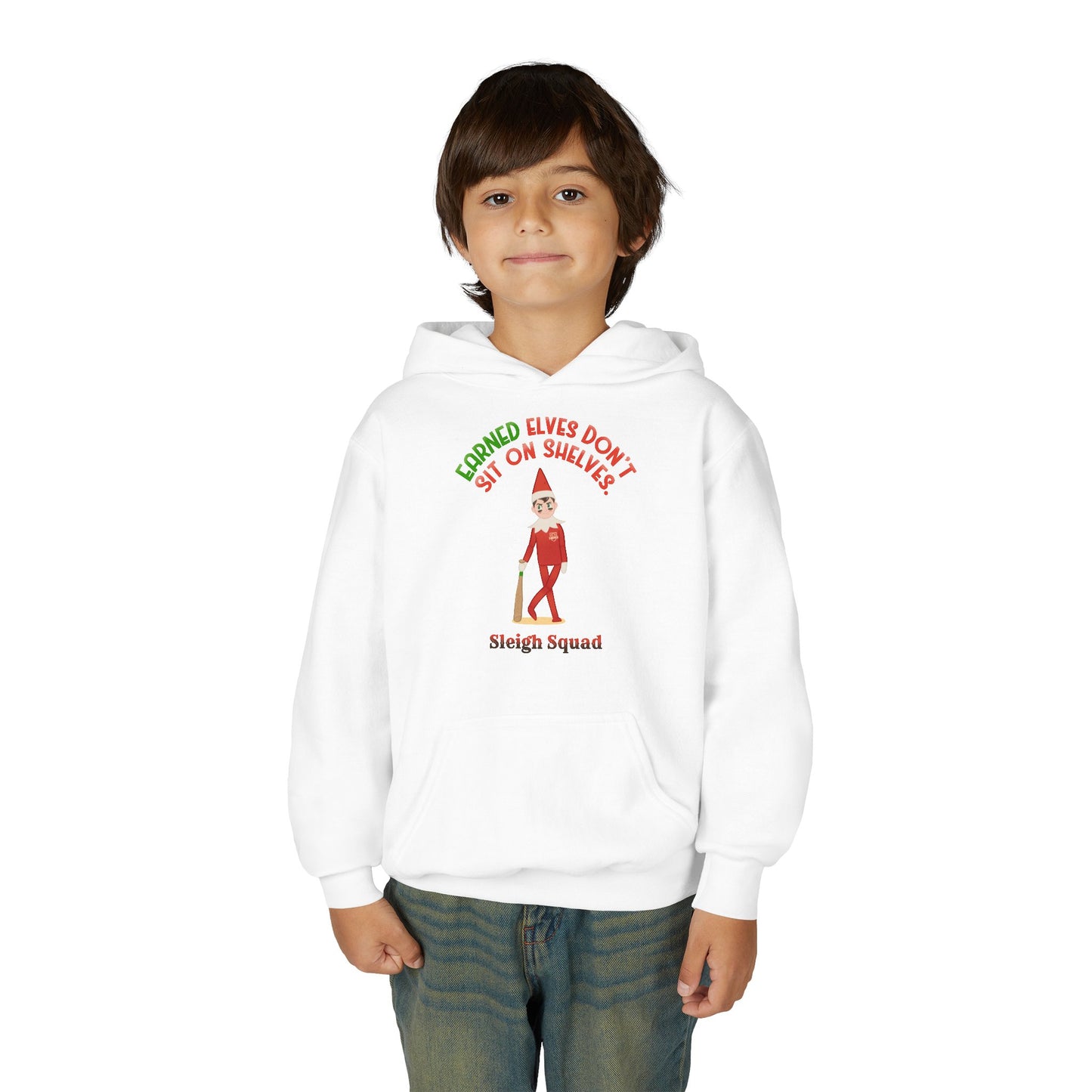 EARNED ELVES DON'T SIT ON SHELVES Youth Hoodie - SLEIGH SQUAD Collection