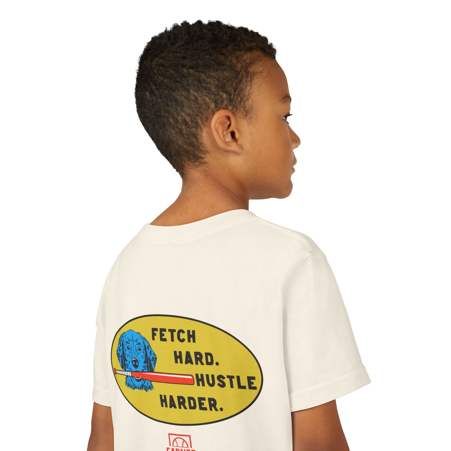FETCH HARD. HUSTLE HARDER. Youth Tee (Red Bat) - BARK PARK Collection