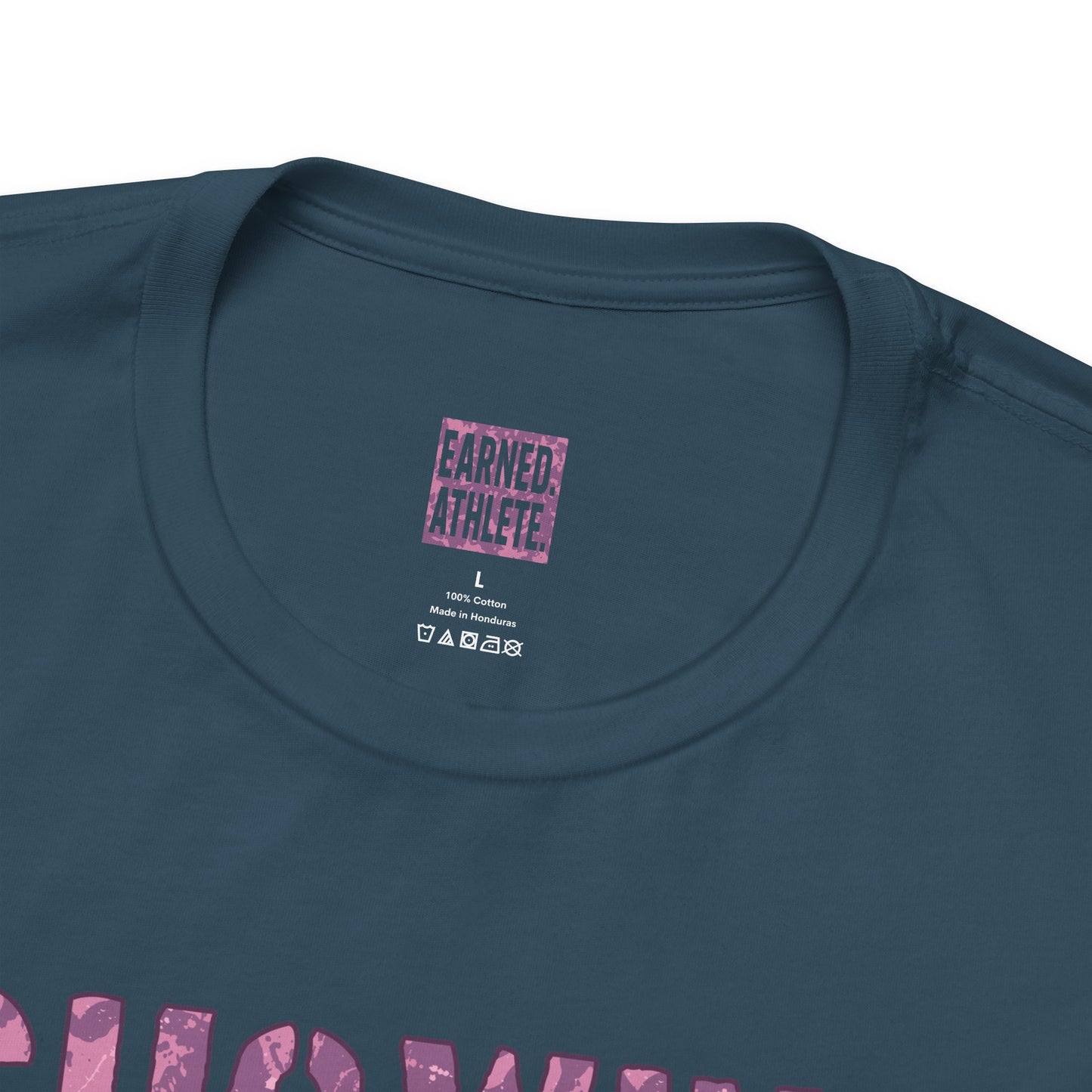 SHOWING UP ADDS UP Tee (Pink Camo Font)