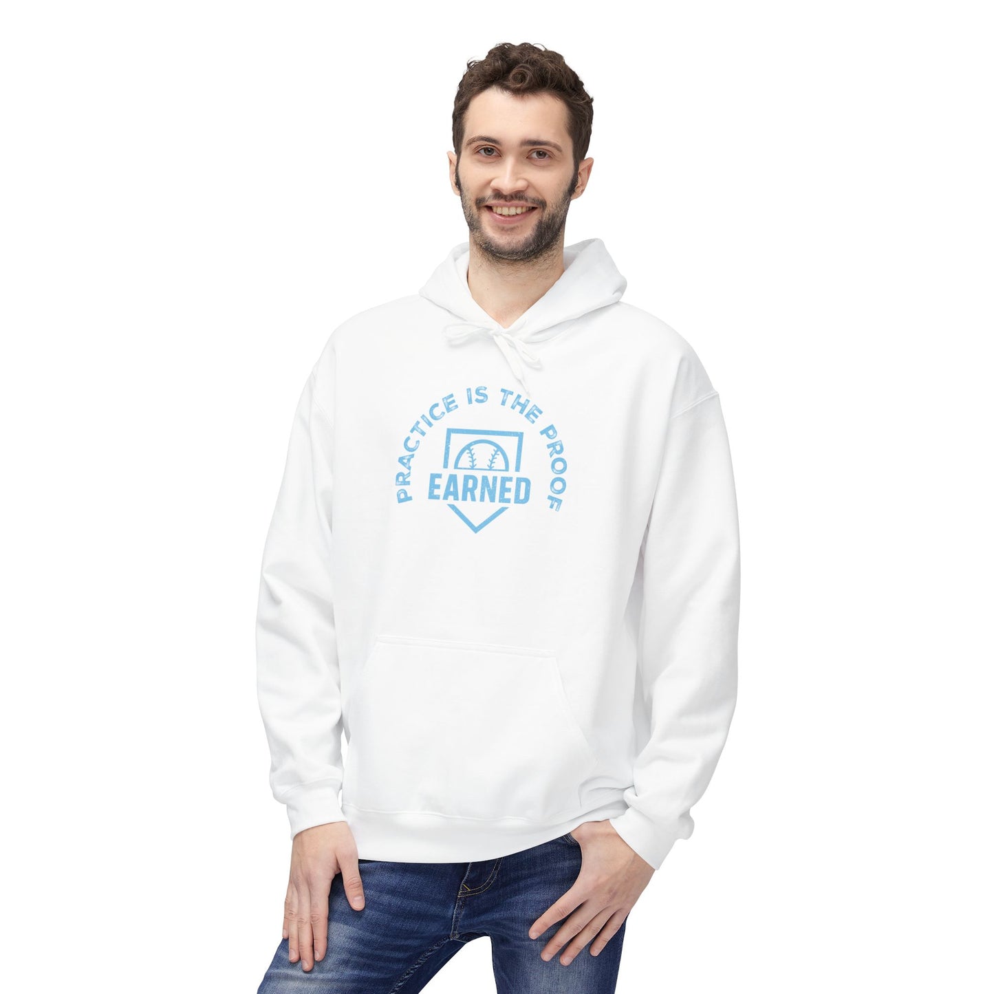 PRACTICE IS THE PROOF Hoodie (Light Blue Font)