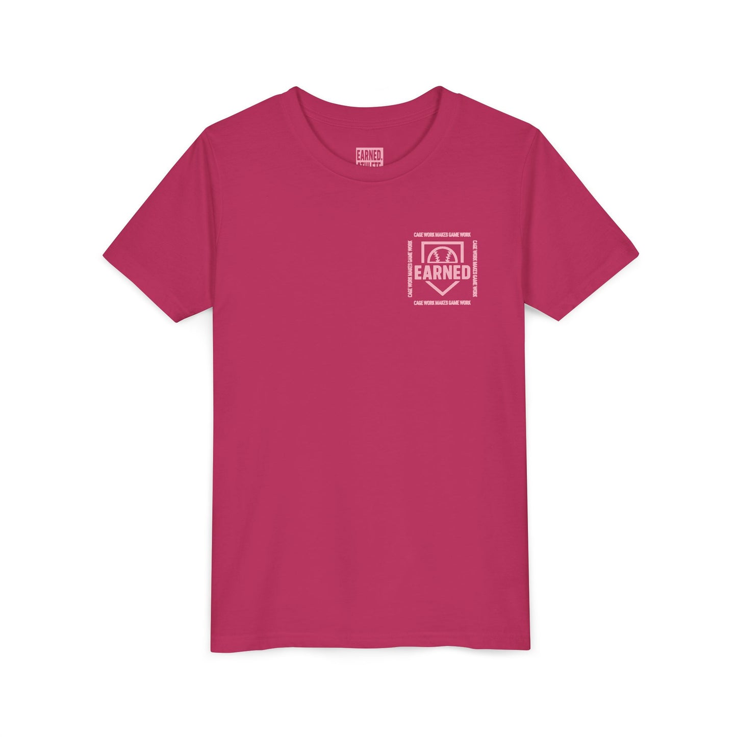 CAGE WORK MAKES GAME WORK Youth Tee (Pink Font)