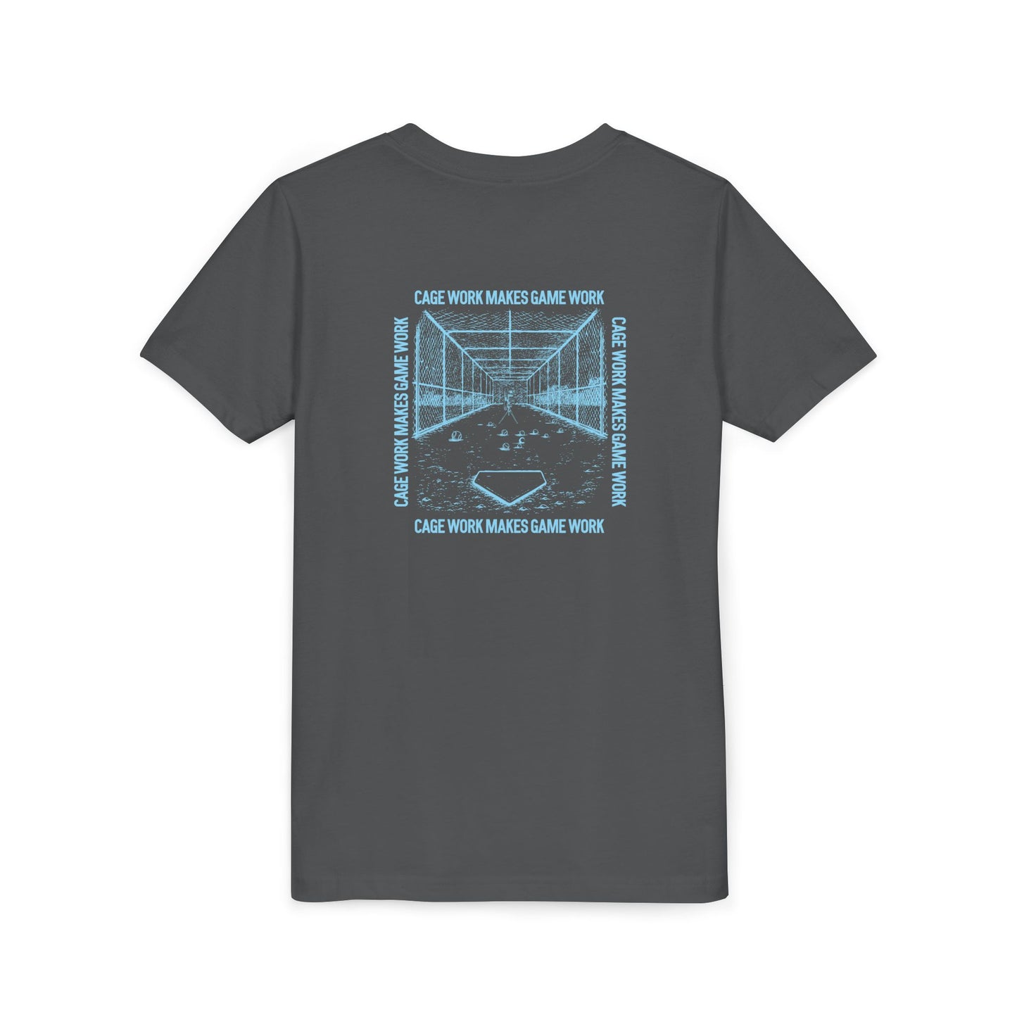 CAGE WORK MAKES GAME WORK Youth Tee (Blue Font)