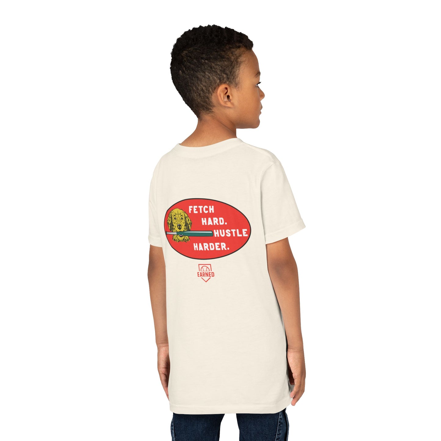 FETCH HARD. HUSTLE HARDER. Youth Tee (Green Bat) - BARK PARK Collection