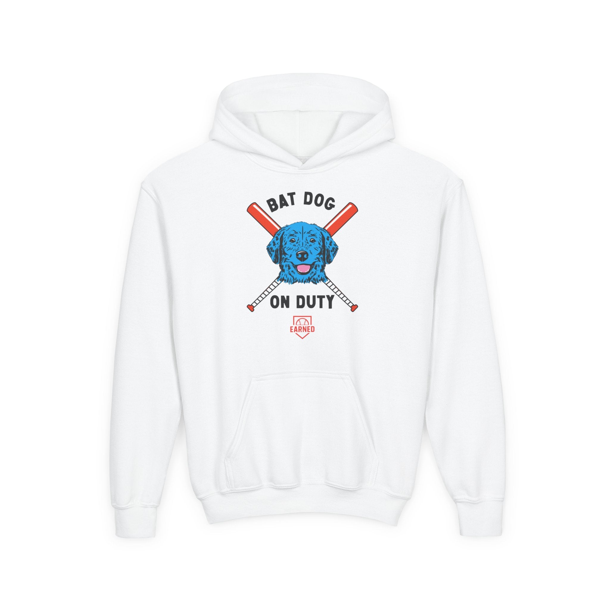 BAT DOG ON DUTY Youth Hoodie (Red, White and Woof) - BARK PARK Collection