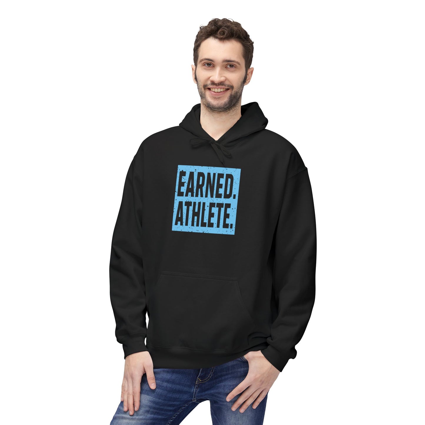 EARNED. ATHLETE. Hoodie (Light Blue Logo)