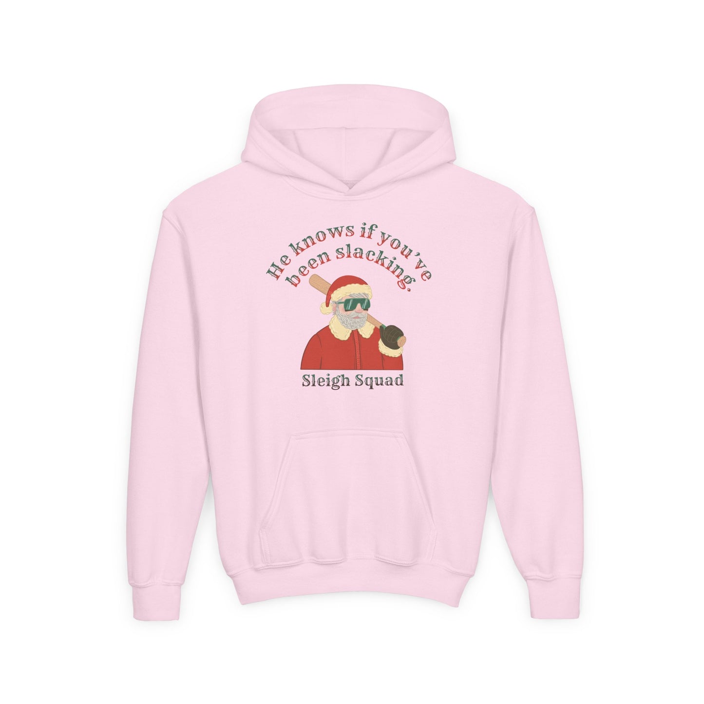 HE KNOWS IF YOU'VE BEEN SLACKING Youth Hoodie - SLEIGH SQUAD Collection