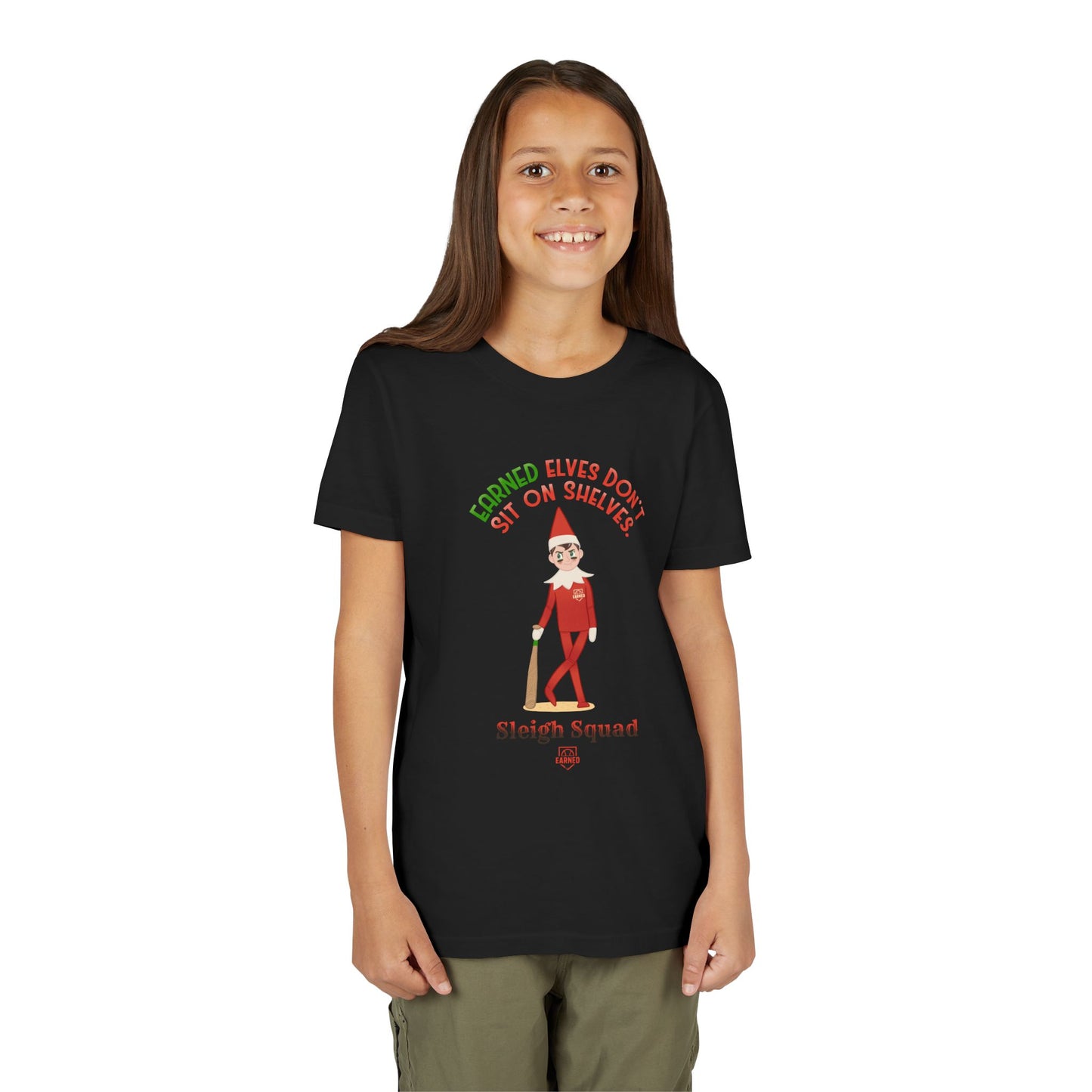 EARNED ELVES DON'T SIT ON SHELVES Youth Tee - SLEIGH SQUAD Collection