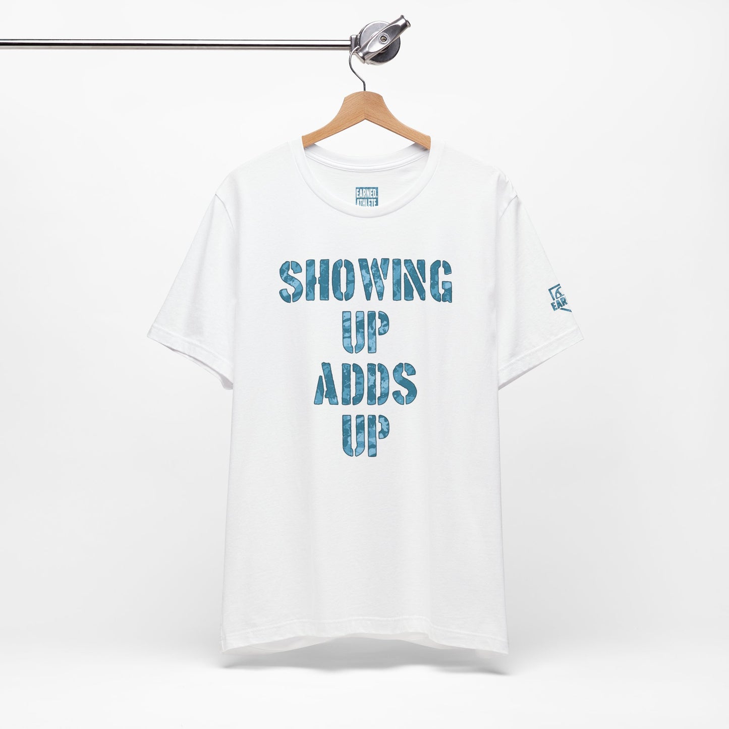 SHOWING UP ADDS UP Tee (Blue Camo Font)