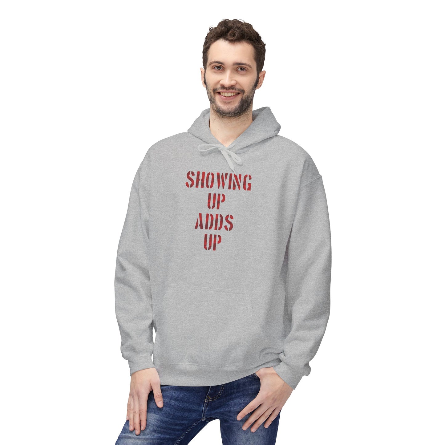 SHOWING UP ADDS UP Adult Hoodie (Red Camo Logo)