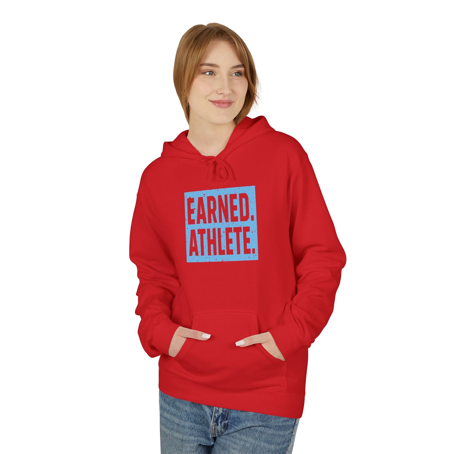 EARNED. ATHLETE. Hoodie (Light Blue Logo)