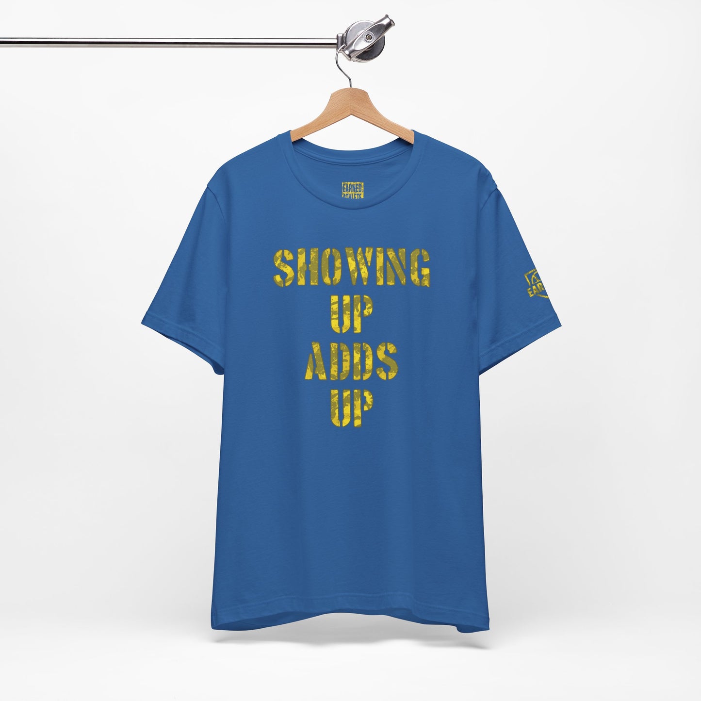 SHOWING UP ADDS UP Tee (Yellow Camo Font)