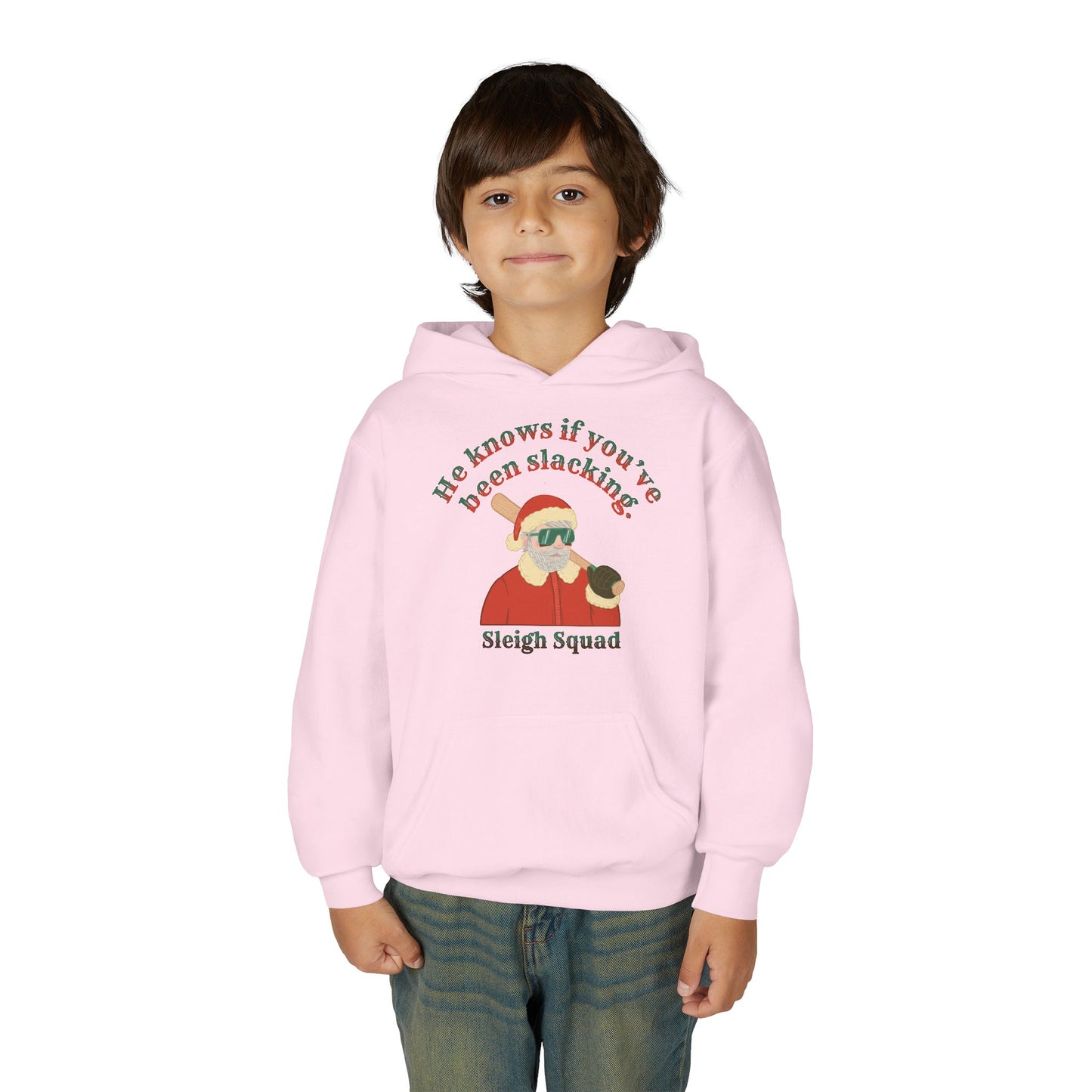 HE KNOWS IF YOU'VE BEEN SLACKING Youth Hoodie - SLEIGH SQUAD Collection