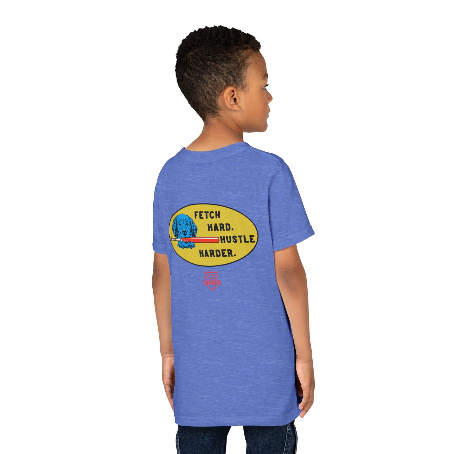 FETCH HARD. HUSTLE HARDER. Youth Tee (Red Bat) - BARK PARK Collection