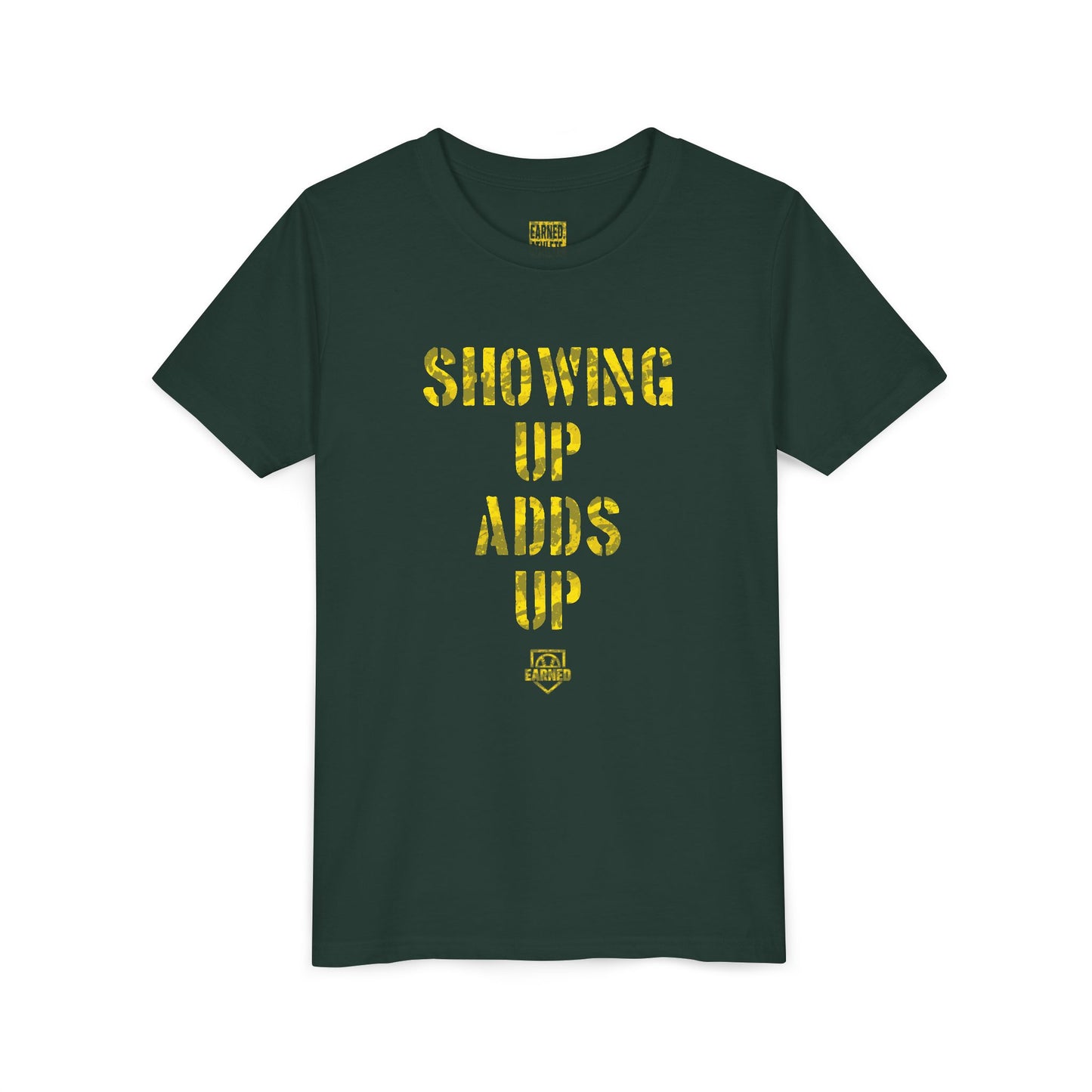 SHOWING UP, ADDS UP Youth Tee (Yellow Font)