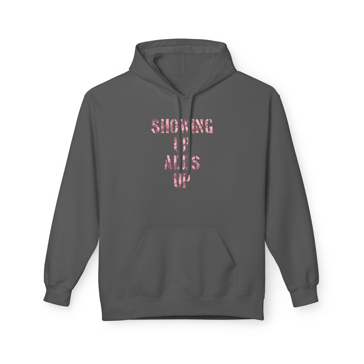 SHOWING UP ADDS UP Adult Hoodie (Pink Camo Logo)