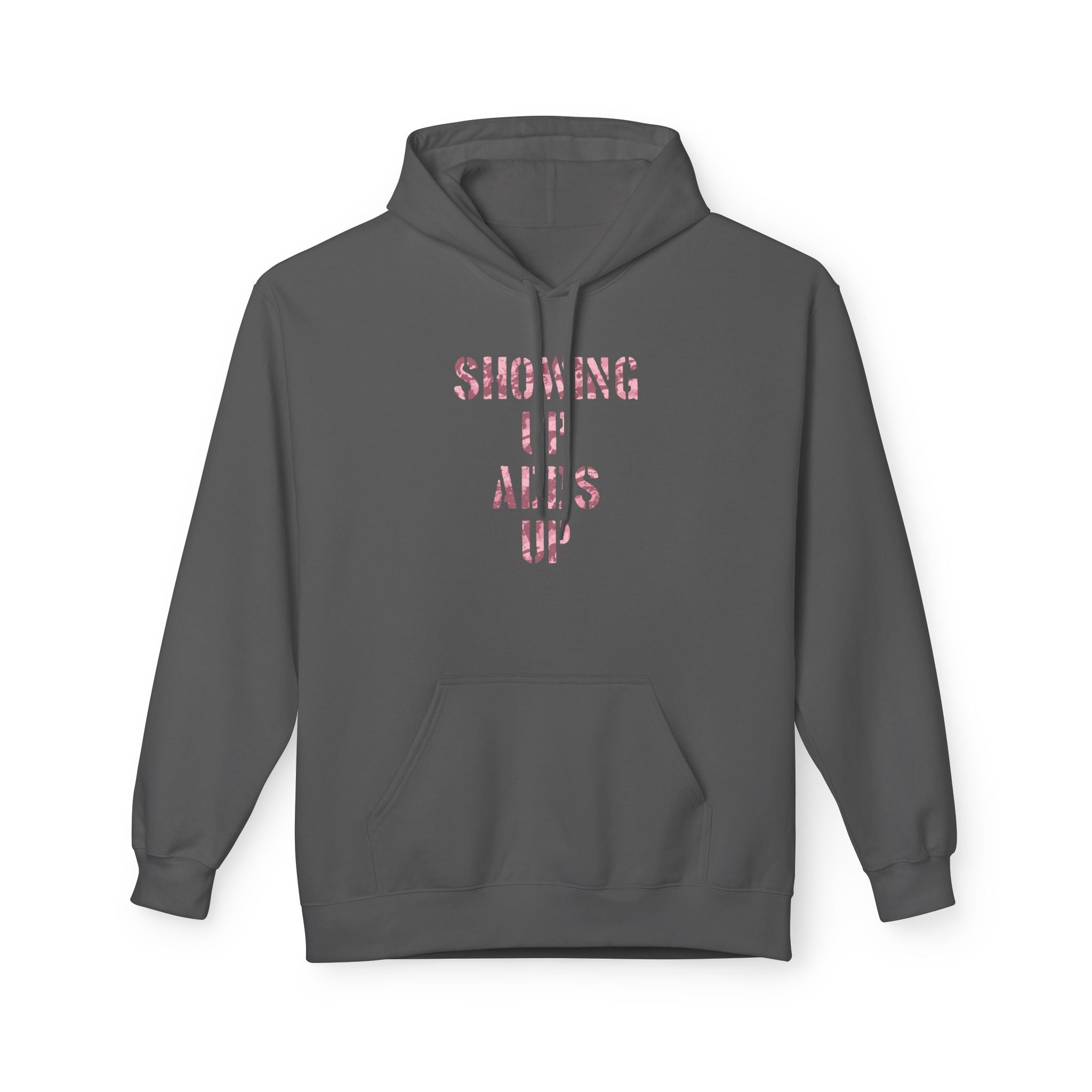 SHOWING UP ADDS UP Adult Hoodie (Pink Camo Logo)