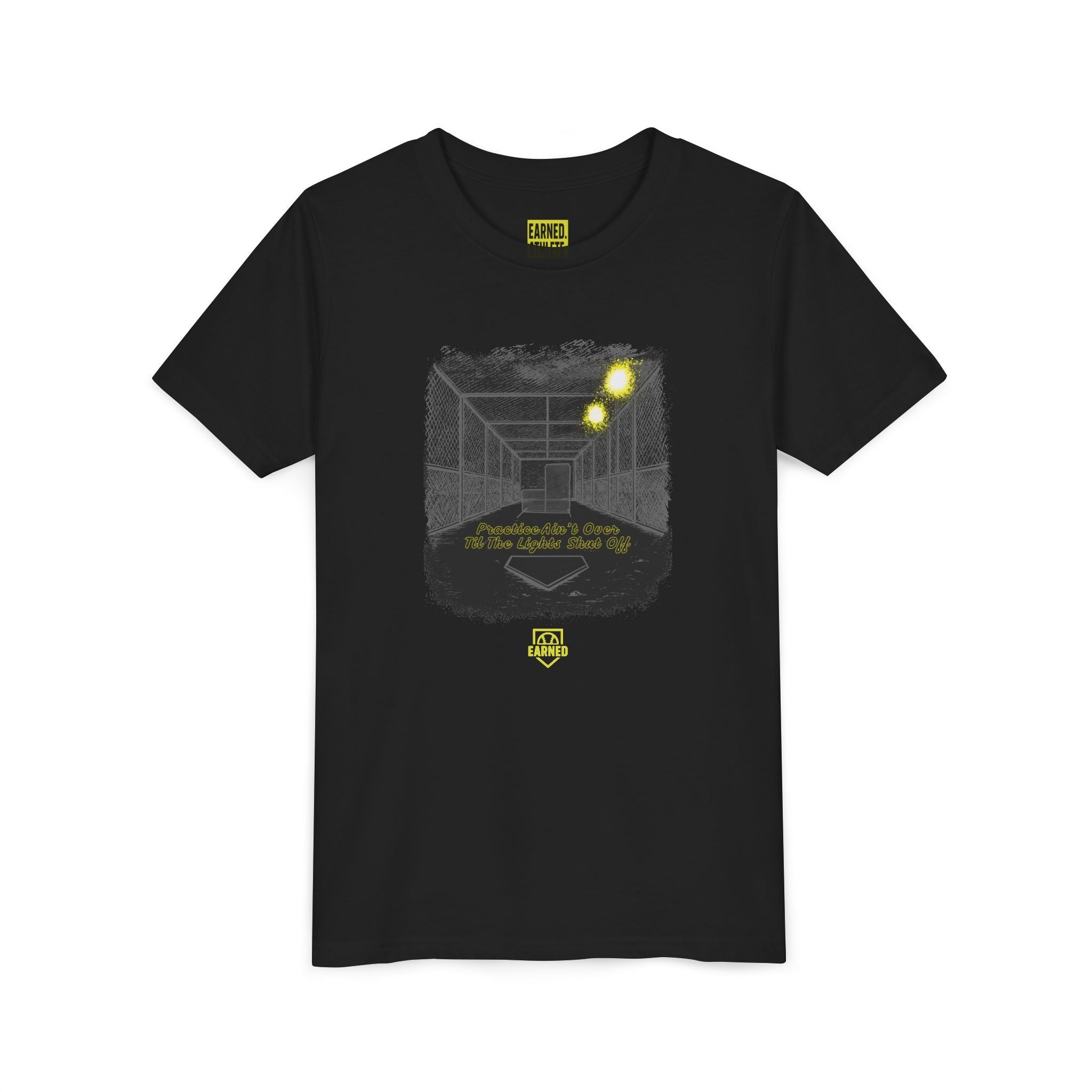 PRACTICE AIN'T OVER TILL THE LIGHTS SHUT OFF Youth Tee (Dark)