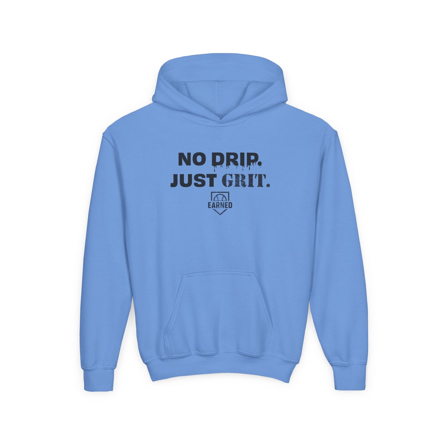 NO DRIP. JUST GRIT. Youth Hoodie (Black Logo)