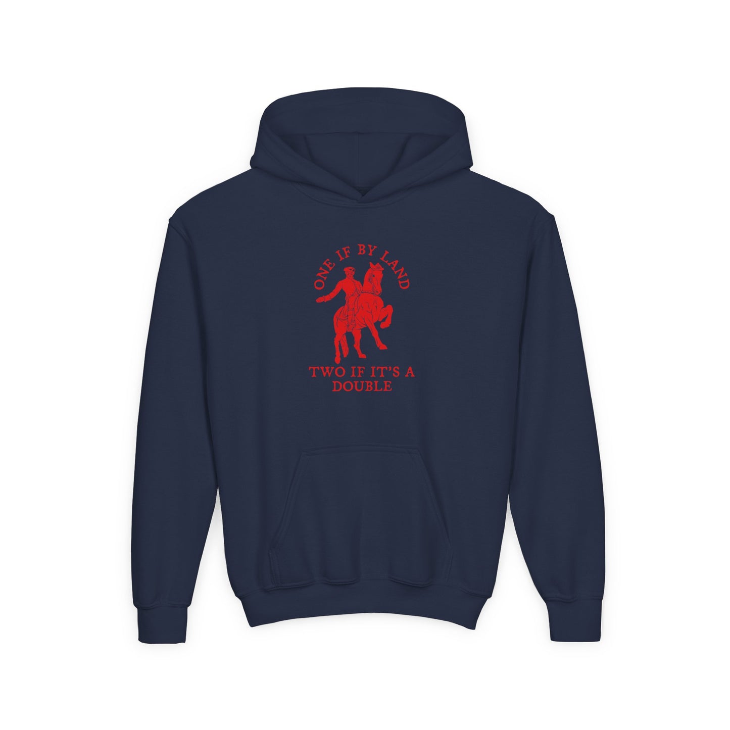 ONE IF BY LAND, TWO IF IT'S A DOUBLE Youth Hoodie (Paul Revere Red) - AMERICA 250 Collection