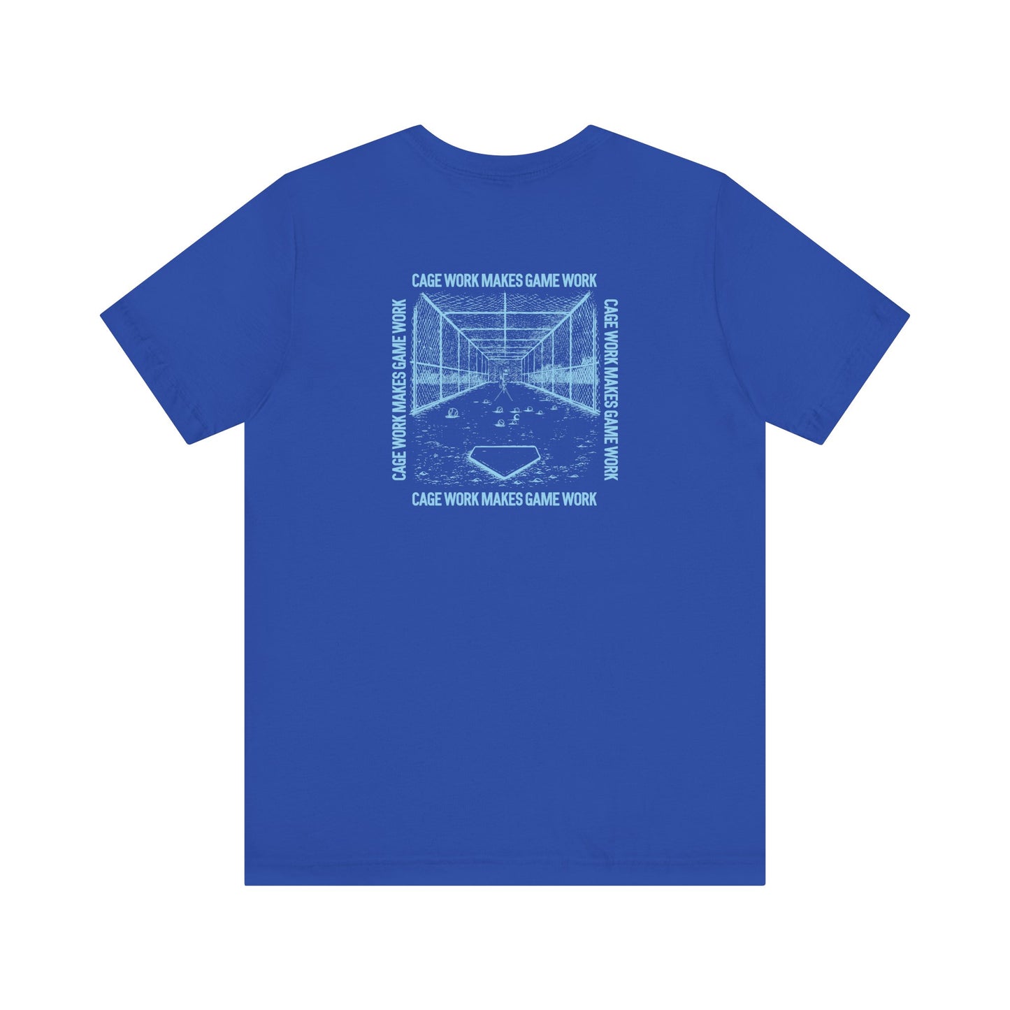 CAGE WORK MAKES GAME WORK Adult Tee (Blue Font)