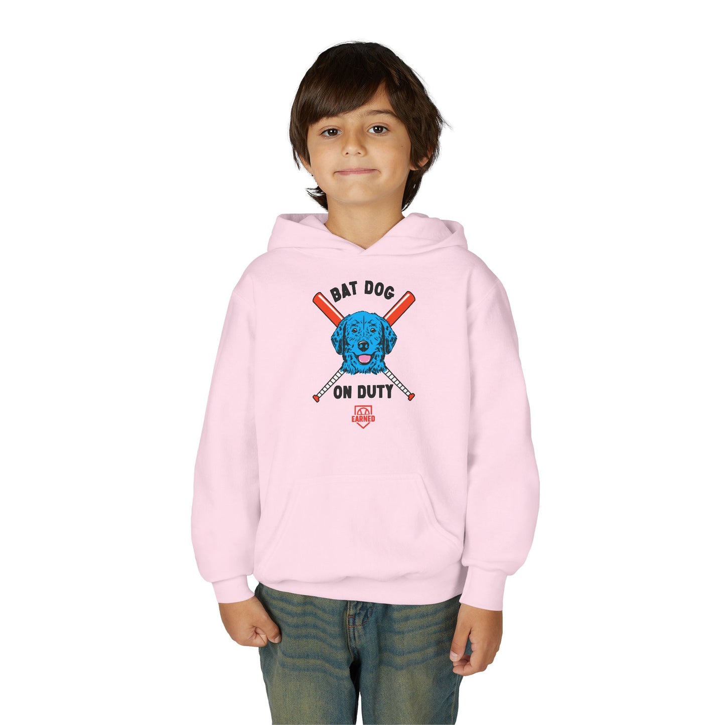 BAT DOG ON DUTY Youth Hoodie (Red, White and Woof) - BARK PARK Collection