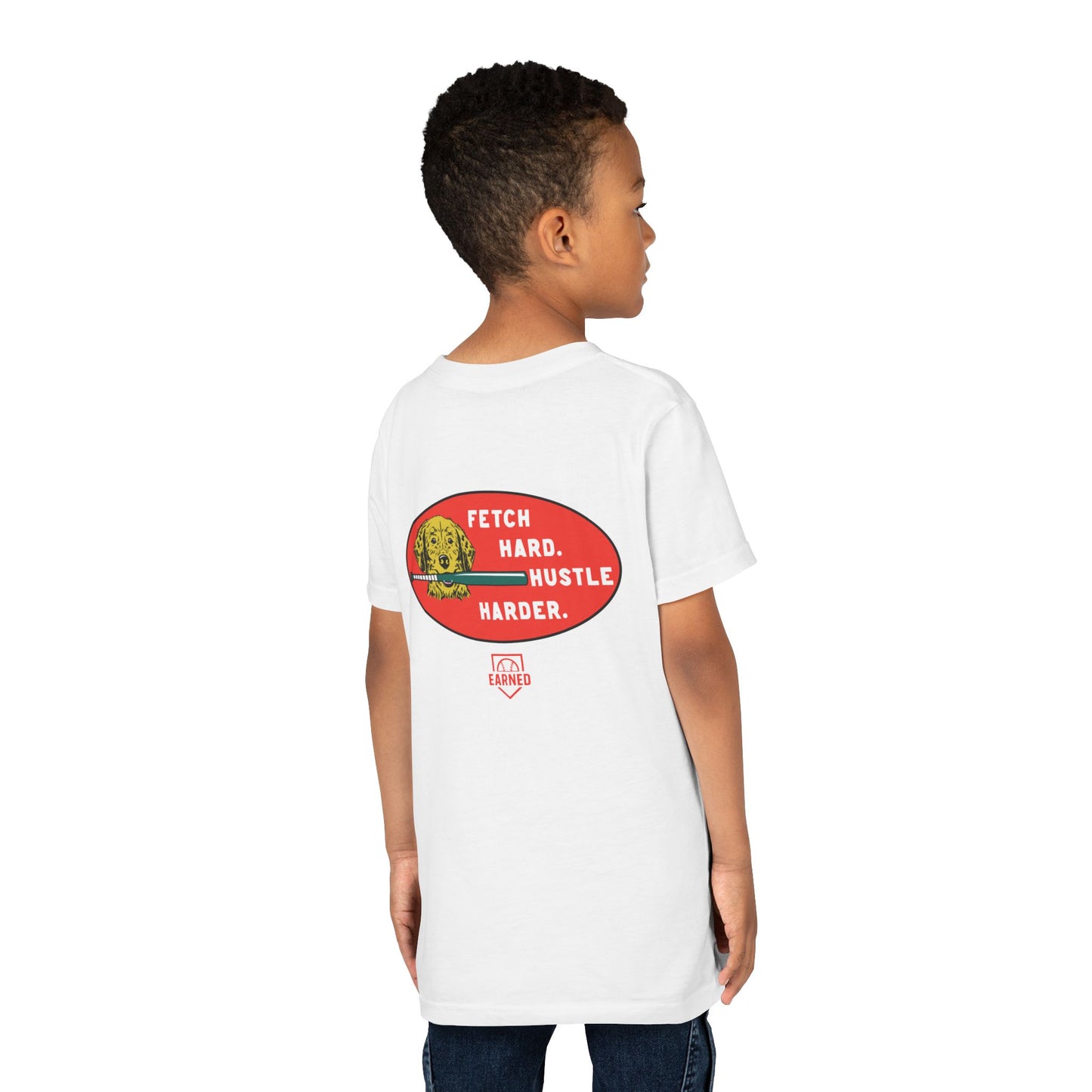 FETCH HARD. HUSTLE HARDER. Youth Tee (Green Bat) - BARK PARK Collection