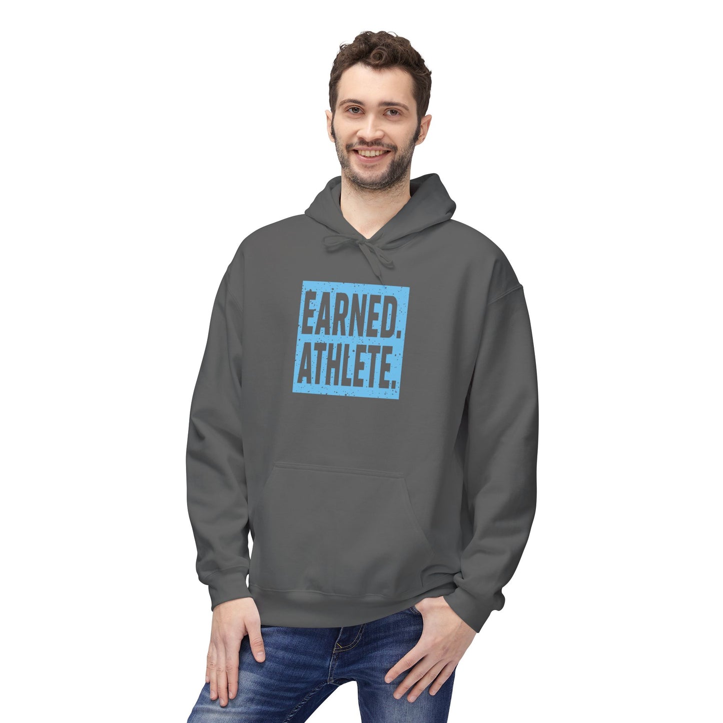 EARNED. ATHLETE. Hoodie (Light Blue Logo)
