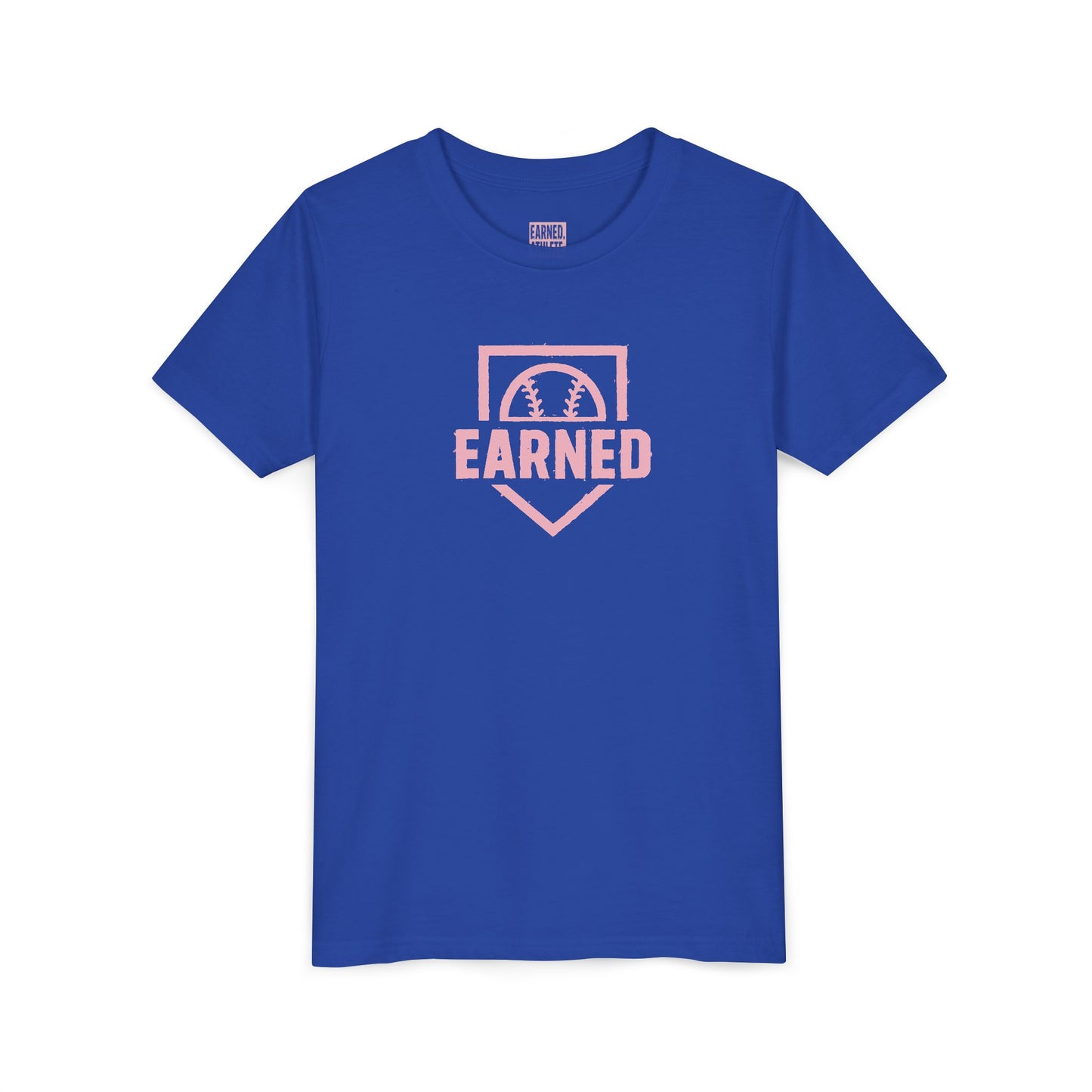 EARNED Logo Youth Tee (Soft Pink logo)