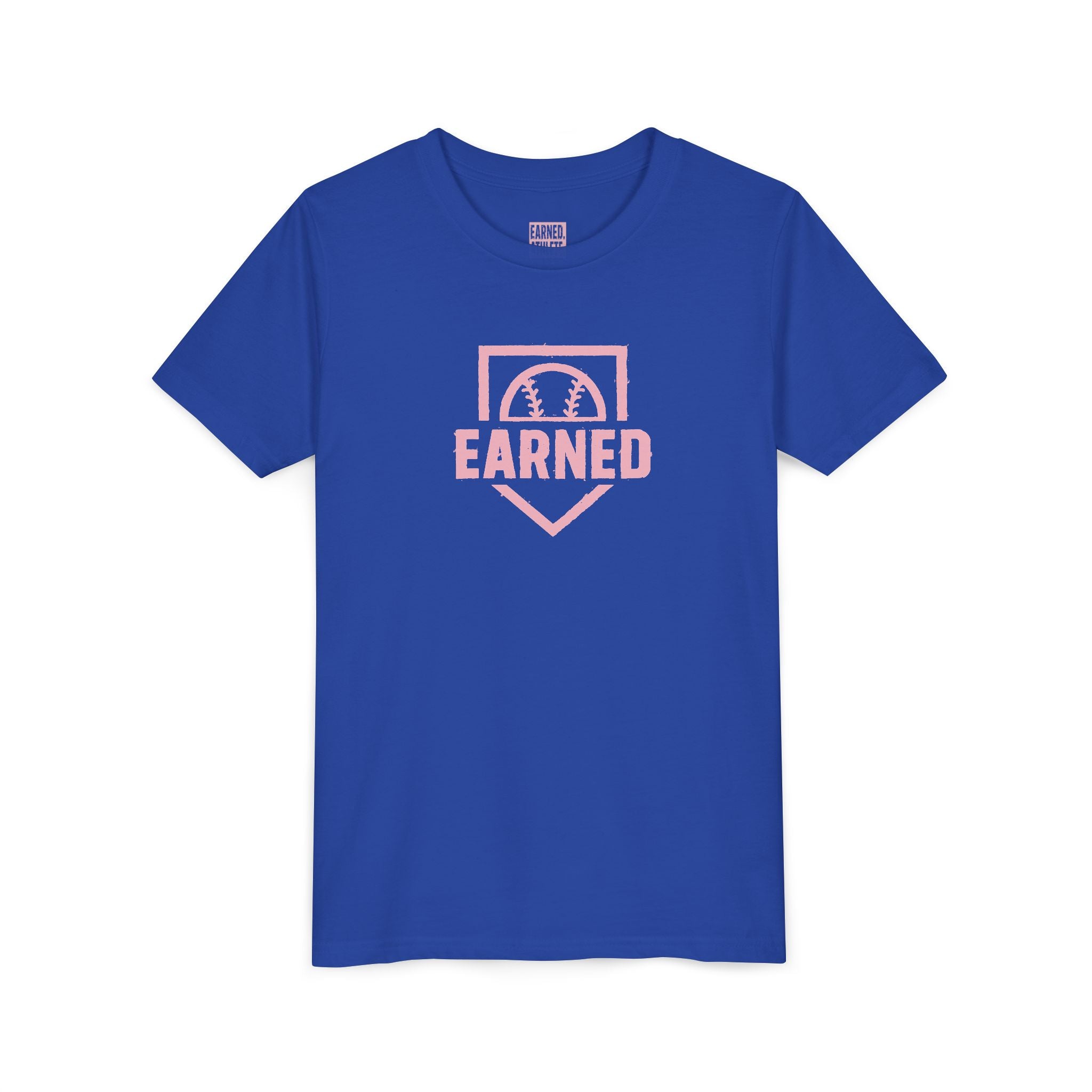 EARNED Logo Youth Tee (Soft Pink logo)