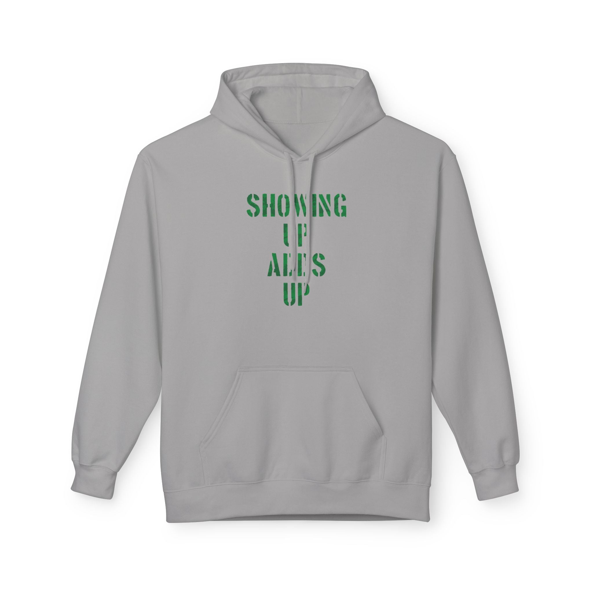 SHOWING UP ADDS UP Adult Hoodie (Green Camo Logo)