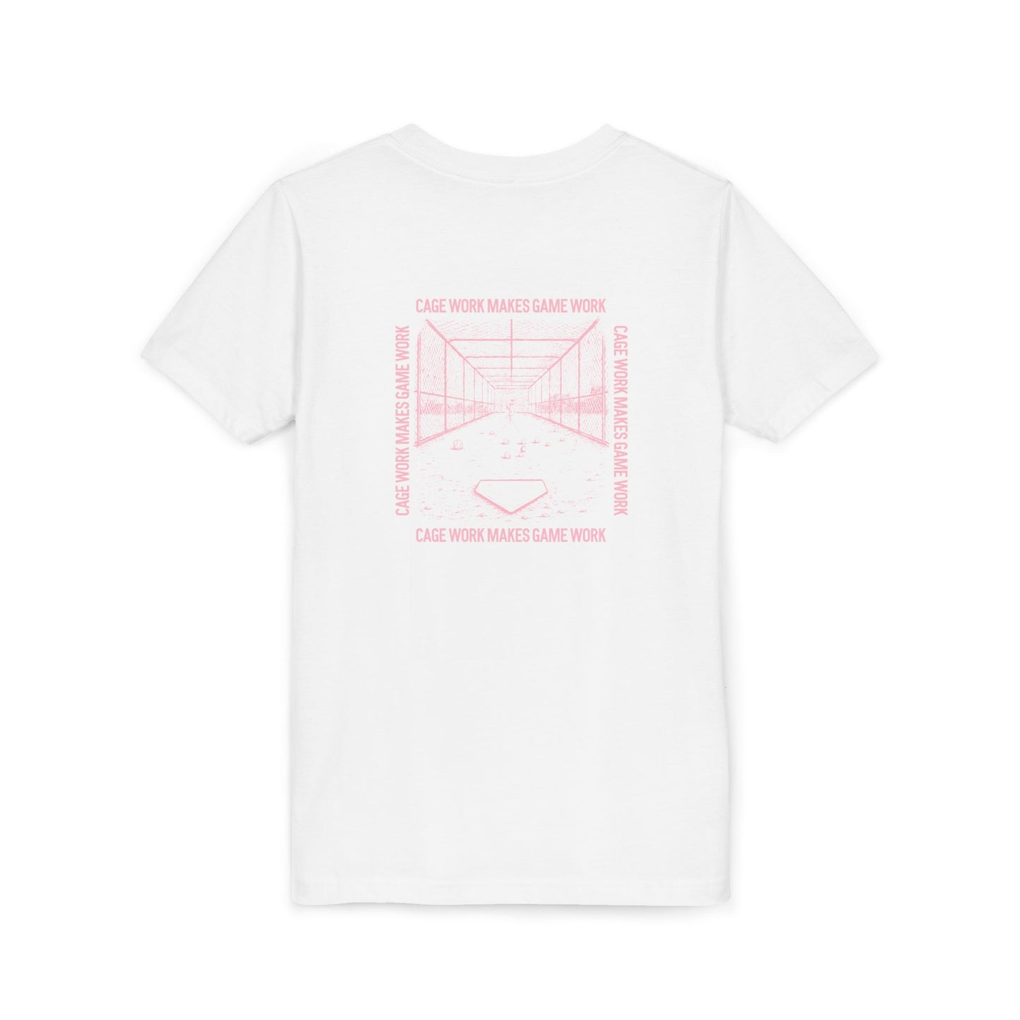 CAGE WORK MAKES GAME WORK Youth Tee (Pink Font)