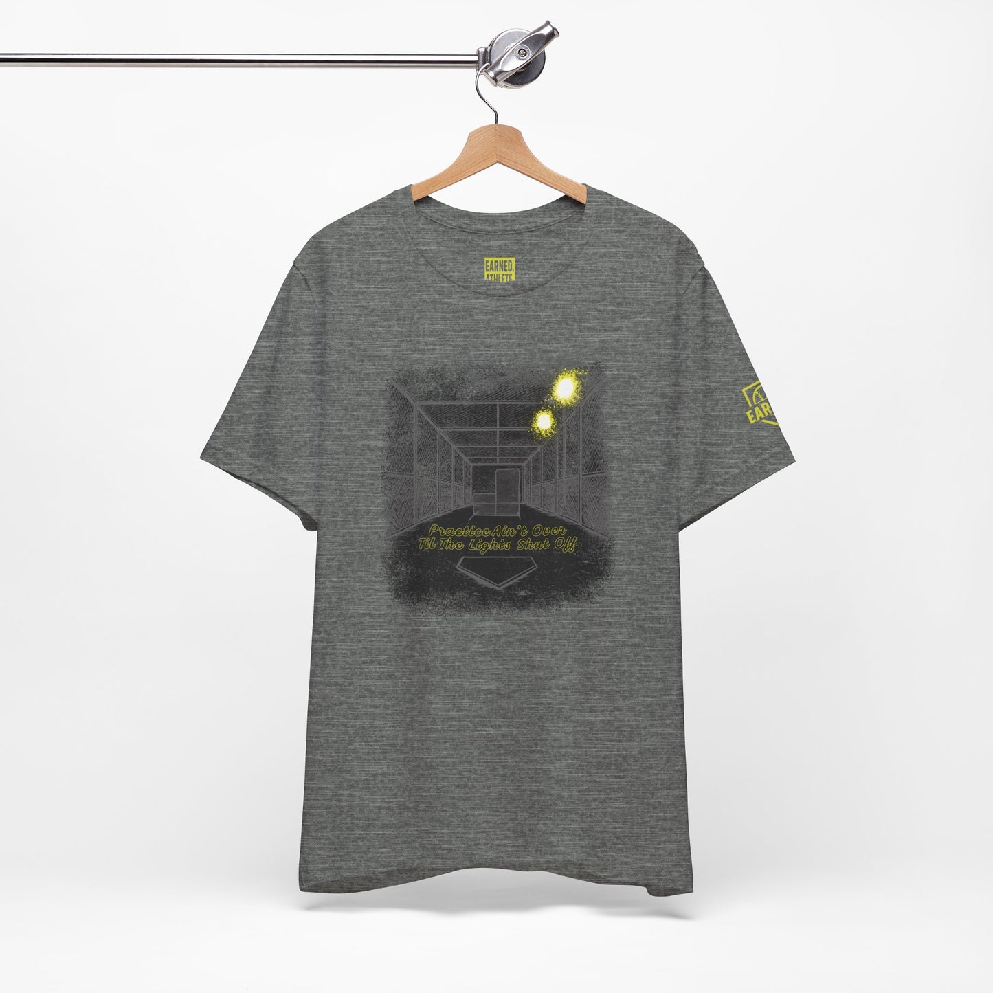 PRACTICE AIN'T OVER TILL THE LIGHTS SHUT OFF Tee (Dark)