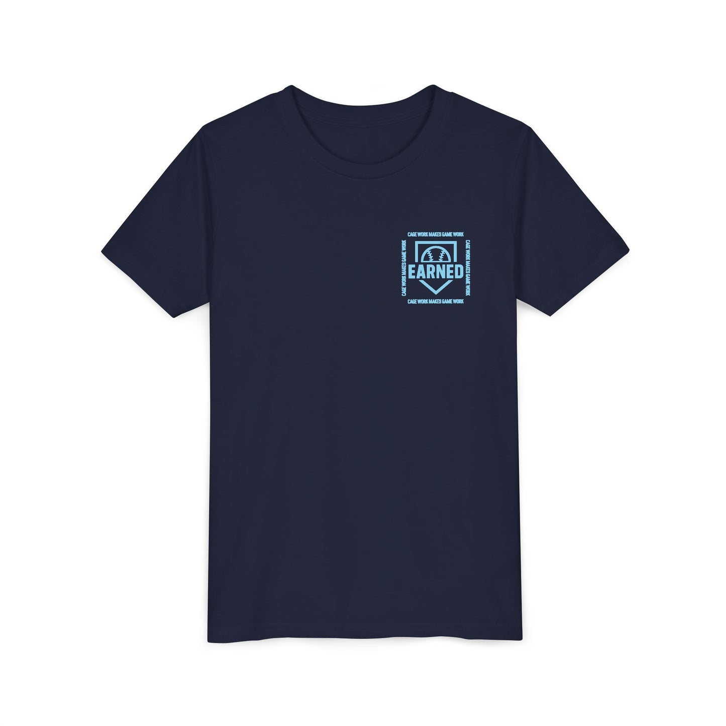 CAGE WORK MAKES GAME WORK Youth Tee (Blue Font)