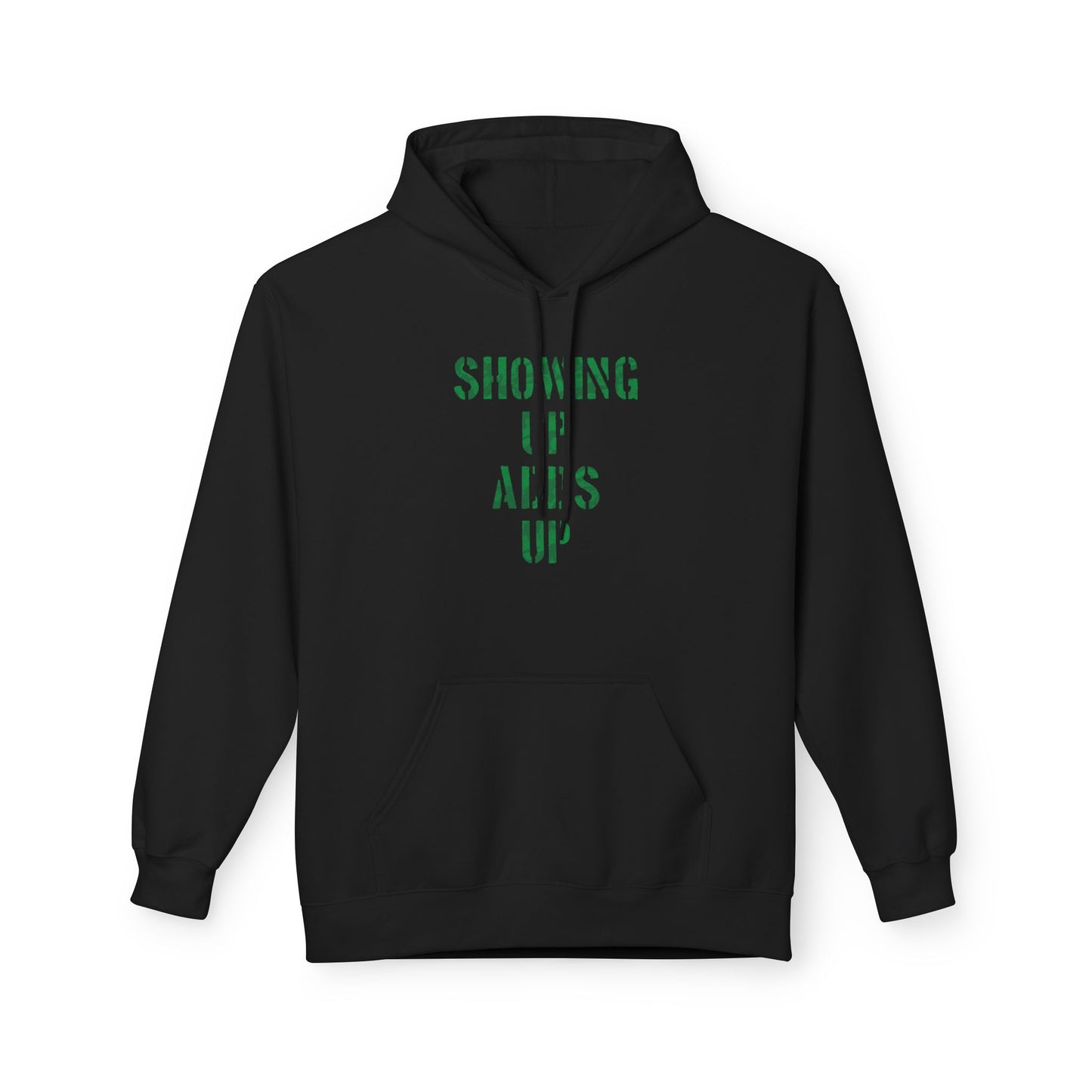 SHOWING UP ADDS UP Adult Hoodie (Green Camo Logo)