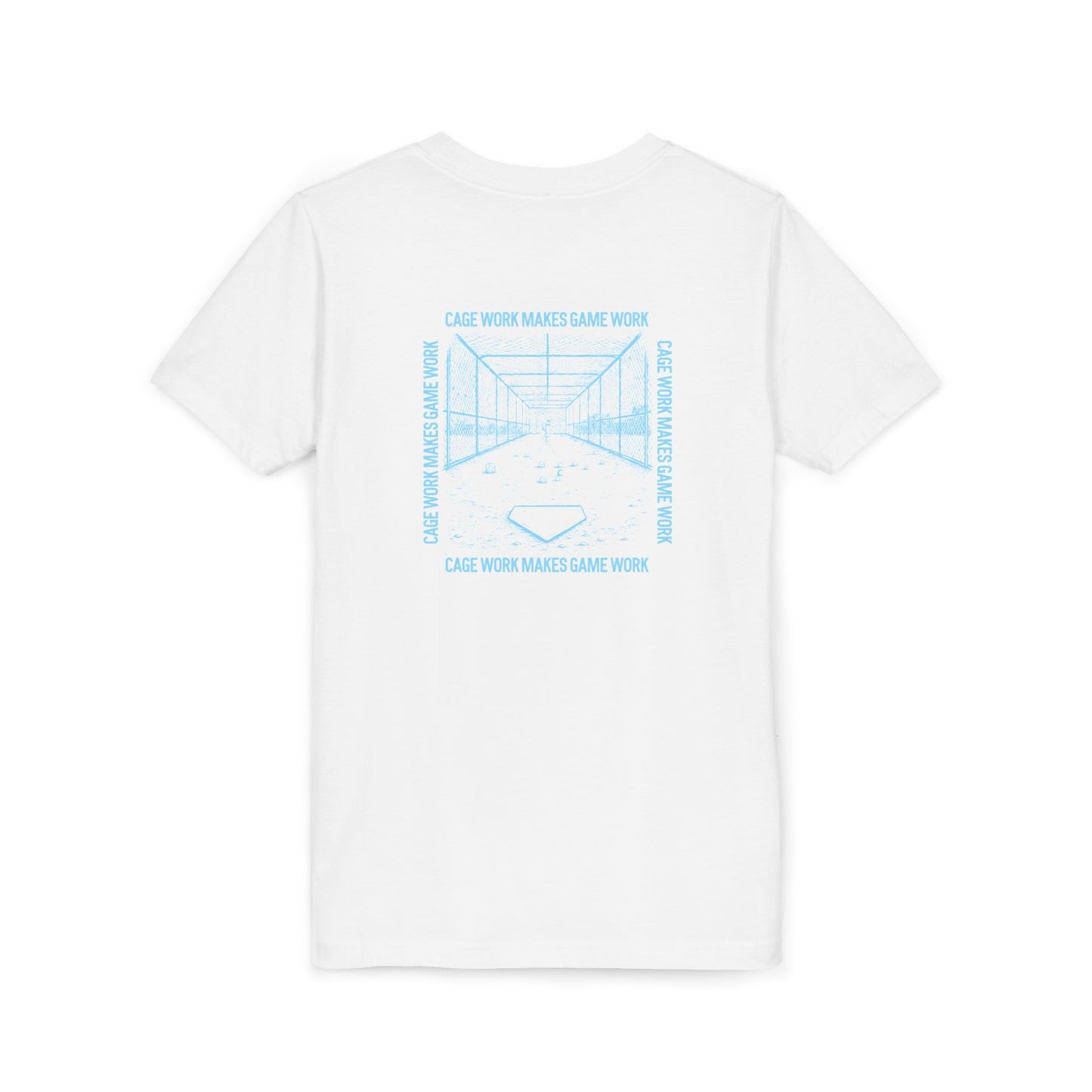 CAGE WORK MAKES GAME WORK Youth Tee (Blue Font)