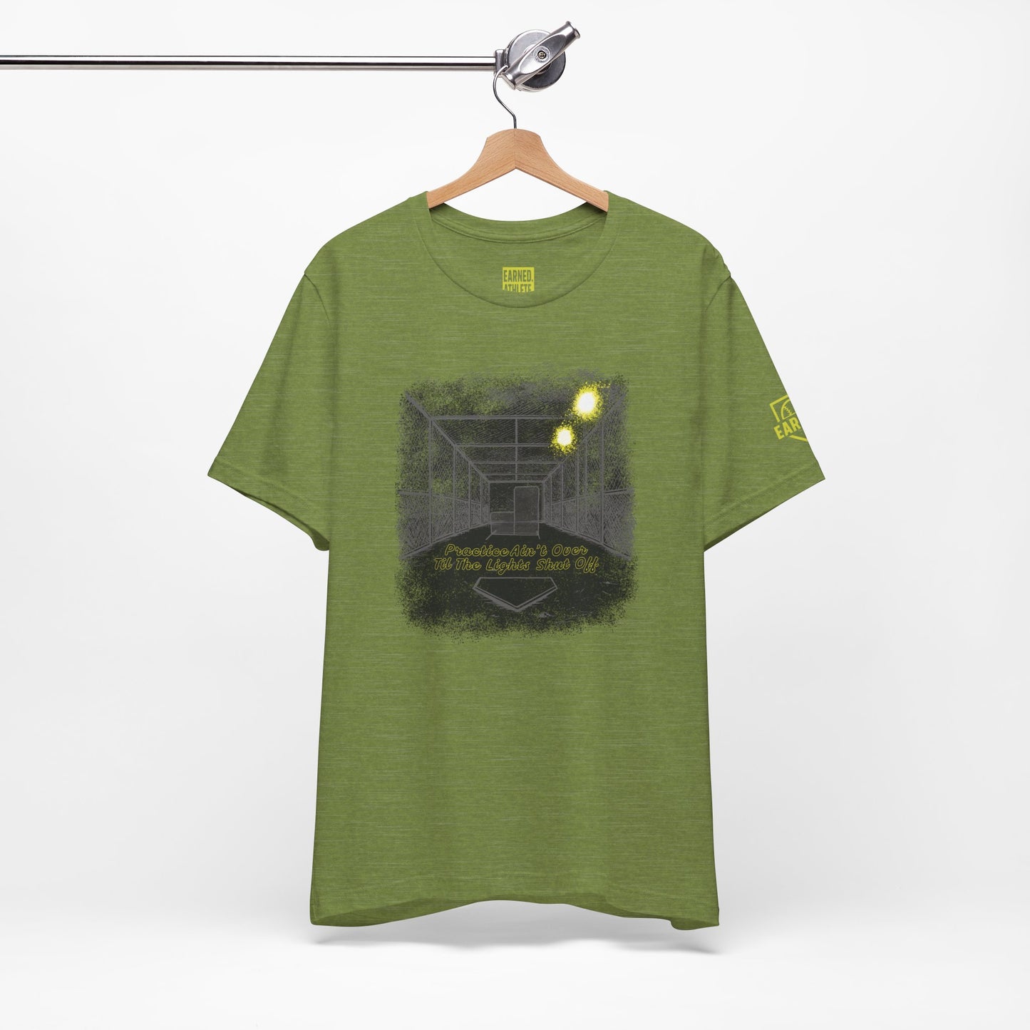 PRACTICE AIN'T OVER TILL THE LIGHTS SHUT OFF Tee (Dark)