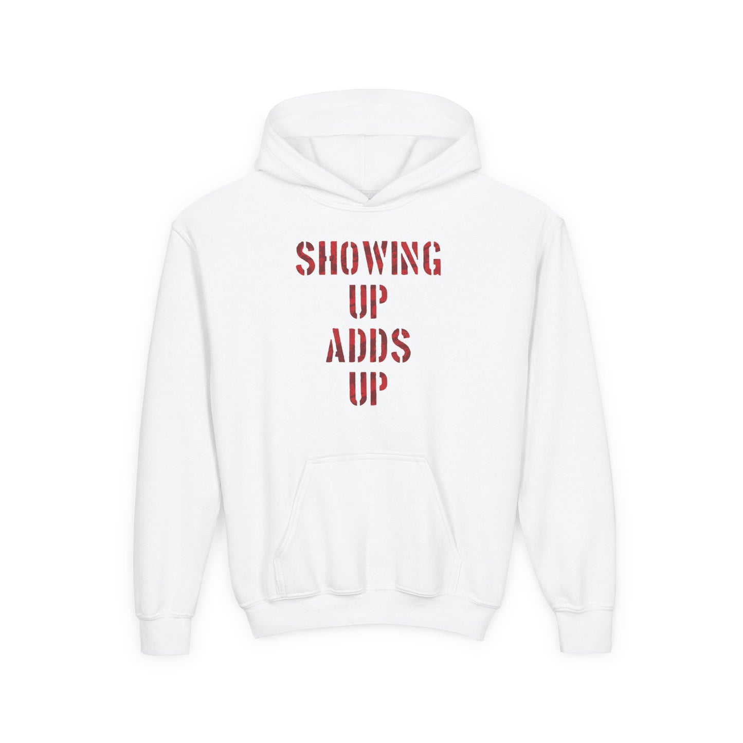 SHOWING UP ADDS UP Youth Hoodie (Red Camo Logo)